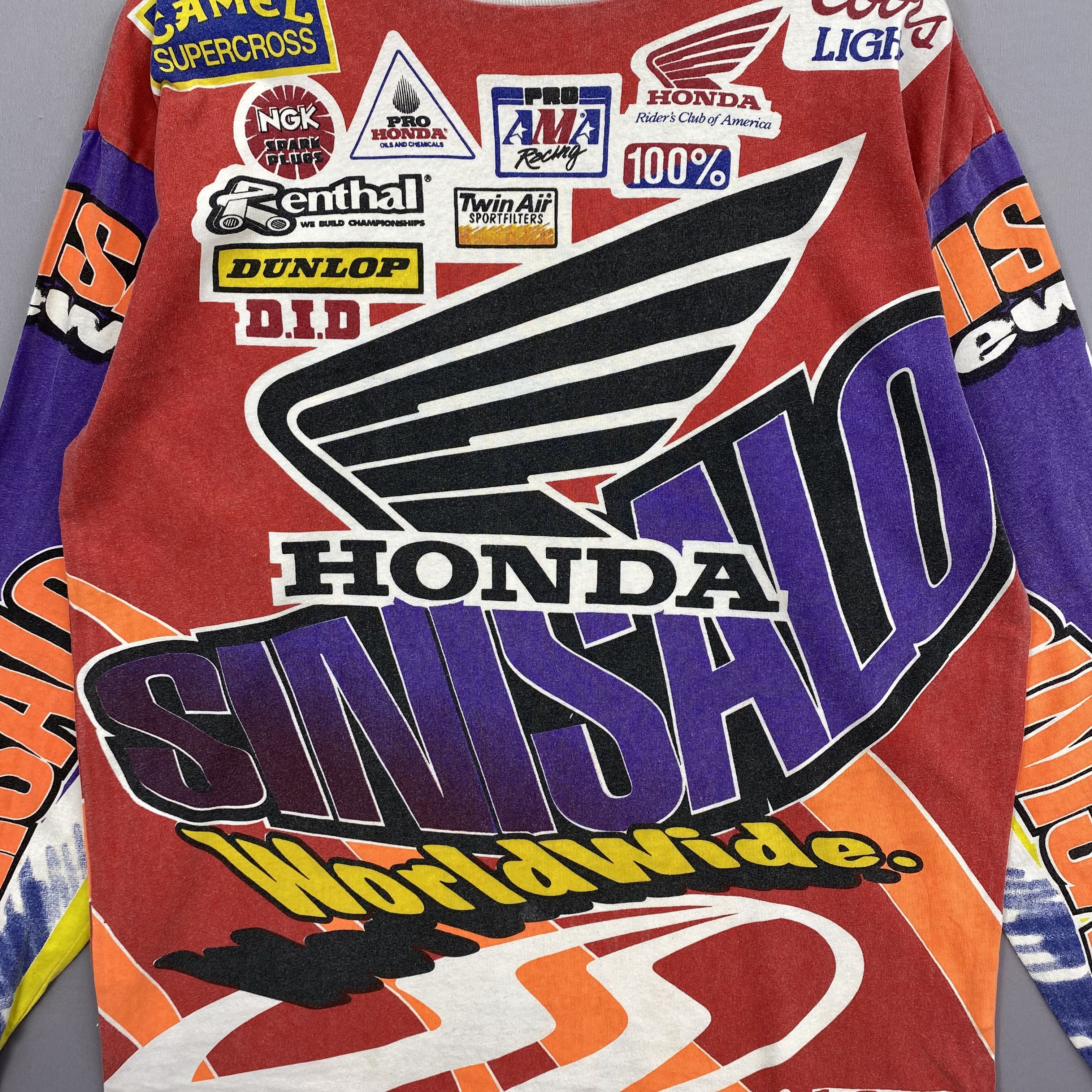 Honda Vintage 90s Honda T-Shirt Sinisalo Racewear Sportswear Tee Size US L / EU 52-54 / 3 - 3 Thumbnail