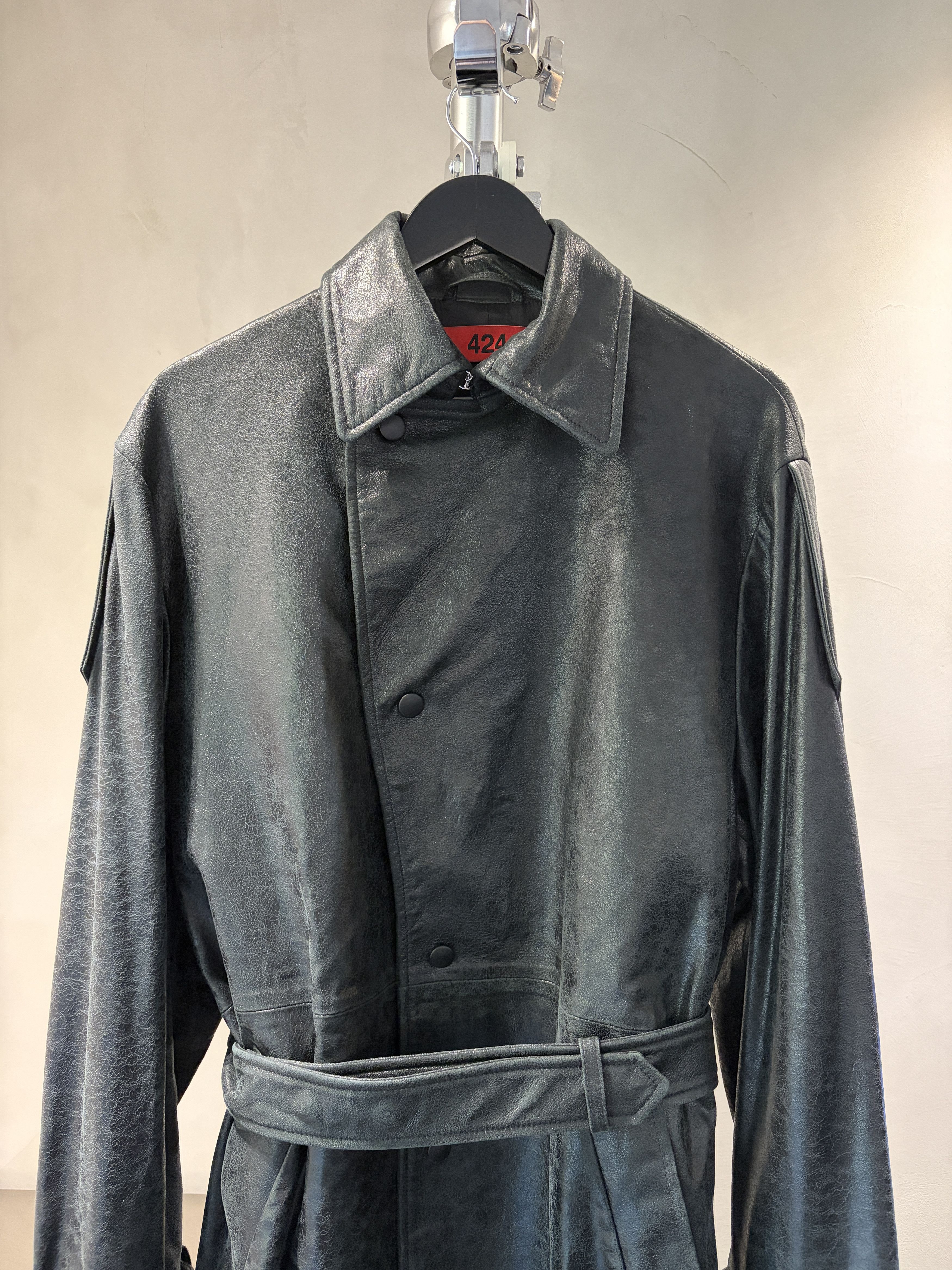 424 424 Paper Effect Distressed Leather Trench Coat Size US S / EU 44-46 / 1 - 5 Thumbnail