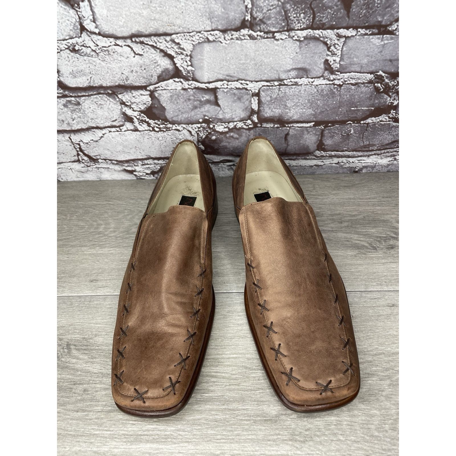 Other Marco Delli Brown Leather Shimmer Square Toe Loafers Dress S Size US 8 / EU 41 - 11 Thumbnail