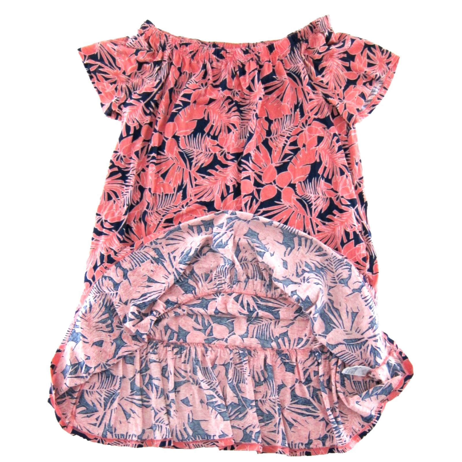 Lands' End Lands' End 100% Cotton Pink Blue Floral Off Shoulder Pocket Tunic Dress Large Size L / US 10 / IT 46 - 5 Thumbnail