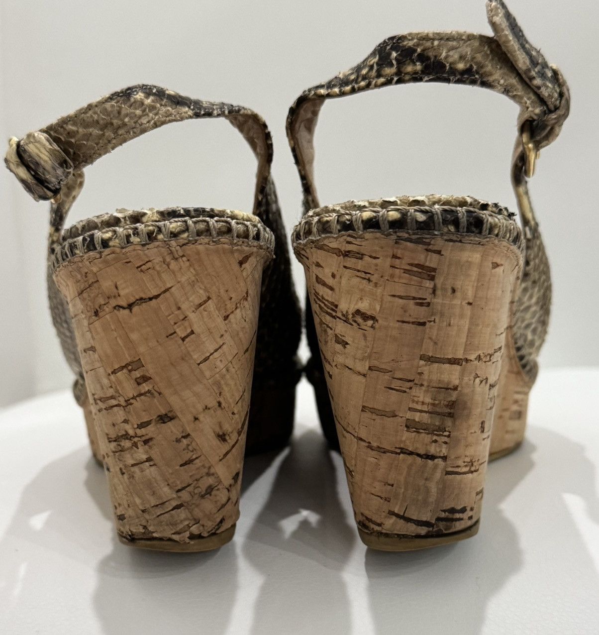 Stuart Weitzman Stuart Weitzman Snake Print Wedge Slingback Buckle Sandals Size US 7.5 / IT 37.5 - 7 Thumbnail