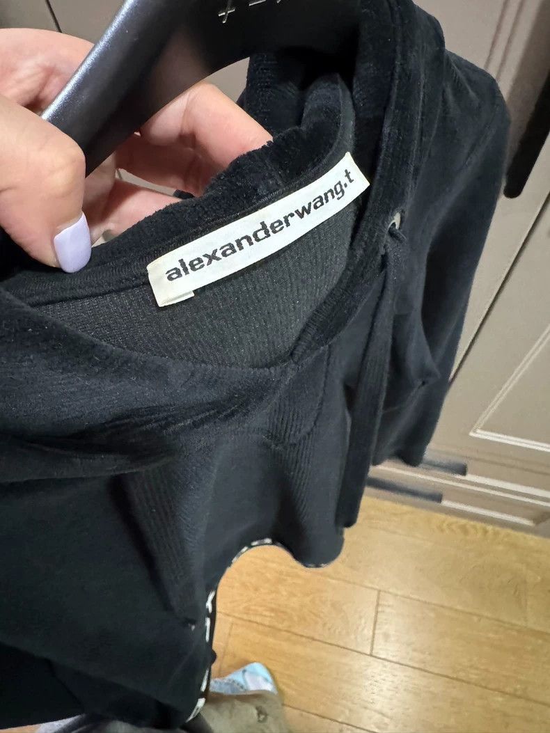 Alexander Wang Alexander Wang Cropped Logo Velour Hoodie- Size S / US 4 / IT 40 - 3 Thumbnail