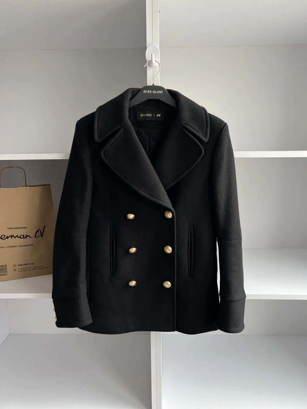Balmain × Designer × Vintage Vintage Balmain x H&M Black Double Breasted Wool Coat Womens Size S / US 4 / IT 40 - 4 Thumbnail