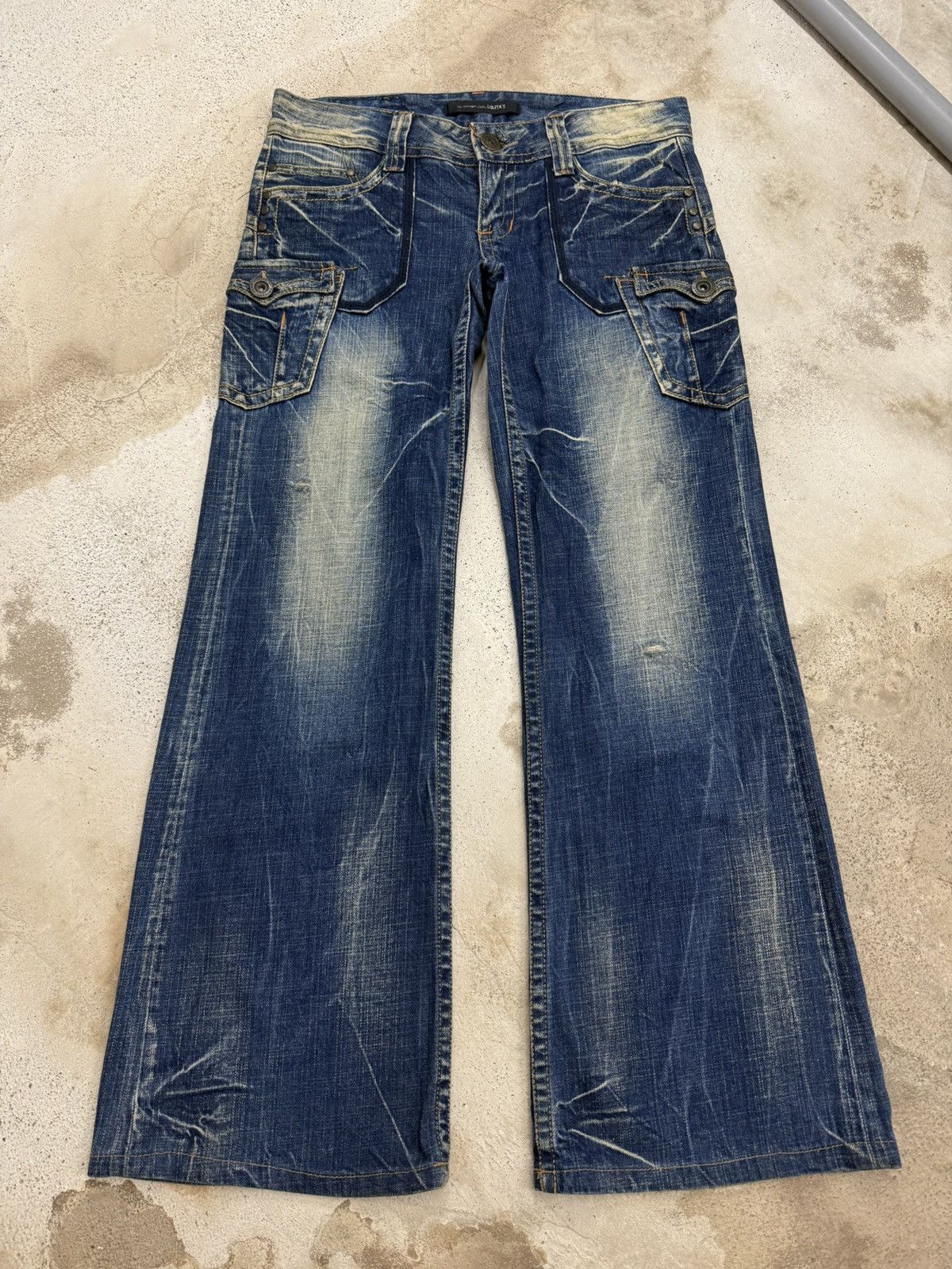 Hysteric Glamour Wide Leg Mudwash Thunder Whisker Distressed Denim Pants Size US 31 - 1 Thumbnail