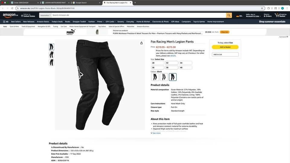 Other FOX LEGION MOTOCROSS PANTS SIZE 30 WASTE Size US 30 / EU 46 - 2 Thumbnail