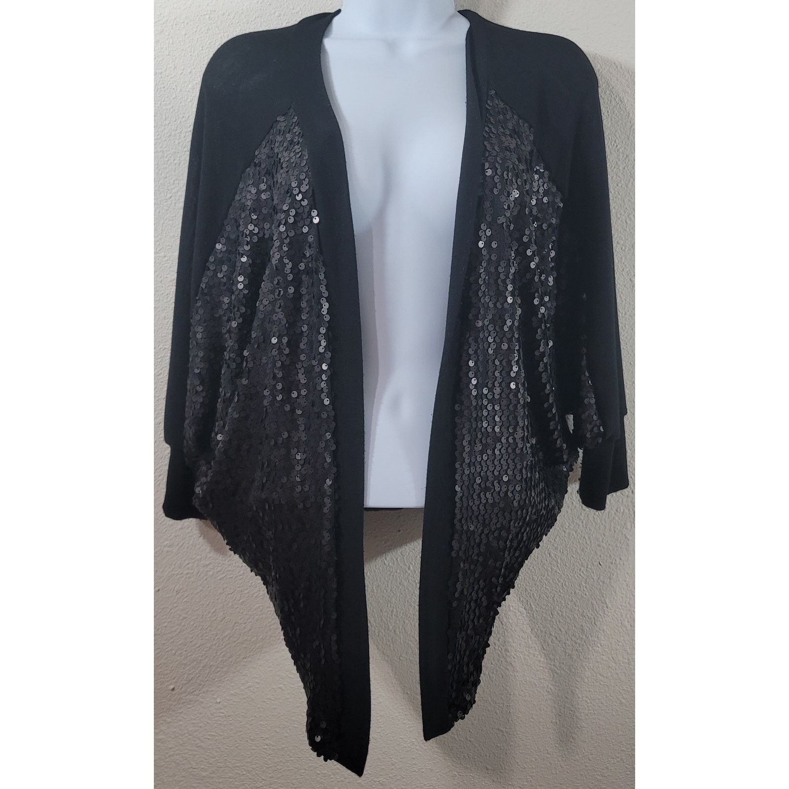 Other Day Trip Black Draped Sequin Batwing Cardigan Sweater Small Size S / US 4 / IT 40 - 1 Thumbnail