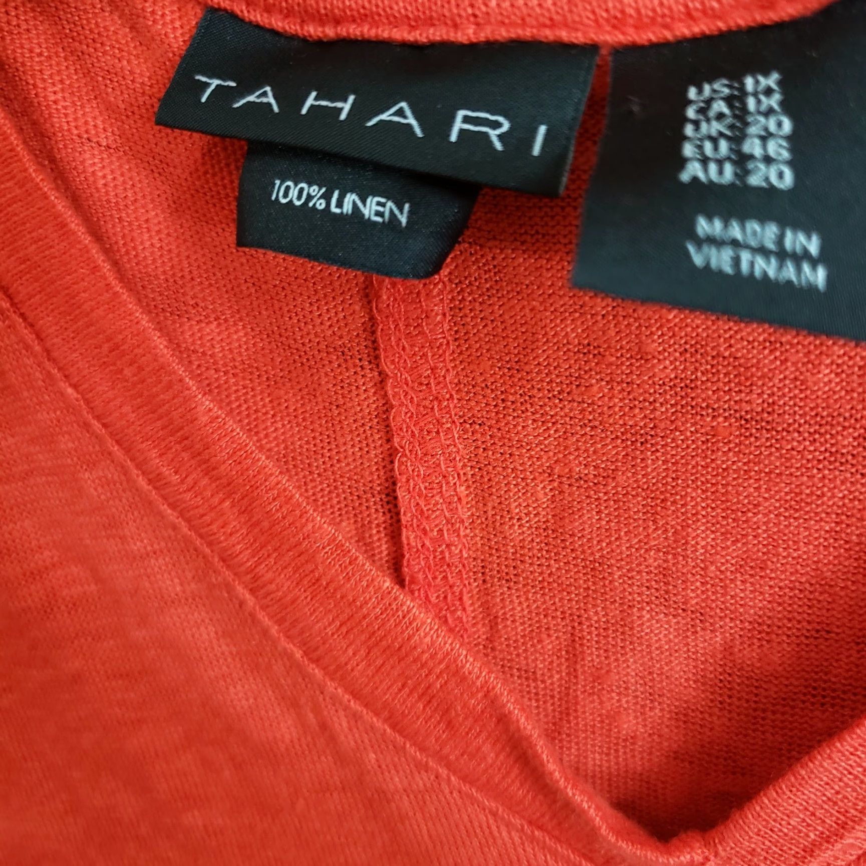 Vintage Tahari Womens Linen Tee 1X Solid Red/Orange Short Sleeve Shirt Adult Plus Size Linen T-Shirt Casual Womens Size 40" / US 18 - 4 Thumbnail