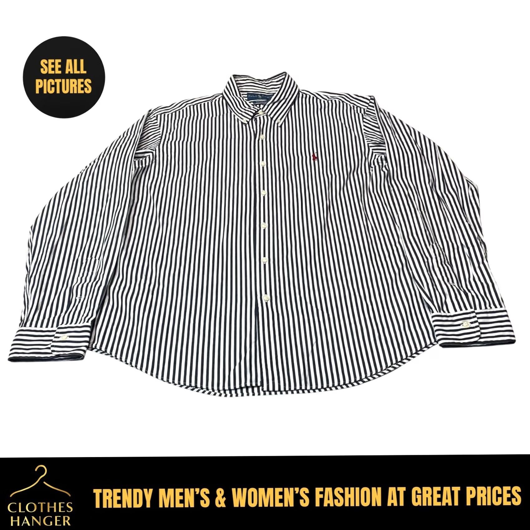 Ralph Lauren Ralph Lauren Shirt Mens XL Long Sleeve Button-Up Black Striped 100% Cotton 7488 Size US XL / EU 56 / 4 - 2 Thumbnail