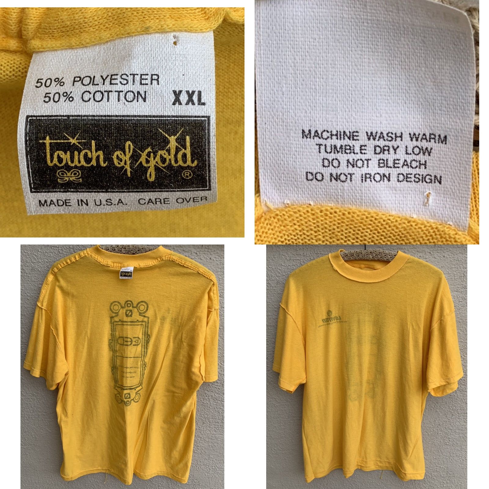 Vintage VINTAGE Levitron TOUCH OF GOLD T Shirt 2XL Yellow California Short Sleeve Crew Neck Mens US 1980s CED Victorville Logo Graphic Size US XXL / EU 58 / 5 - 10 Thumbnail