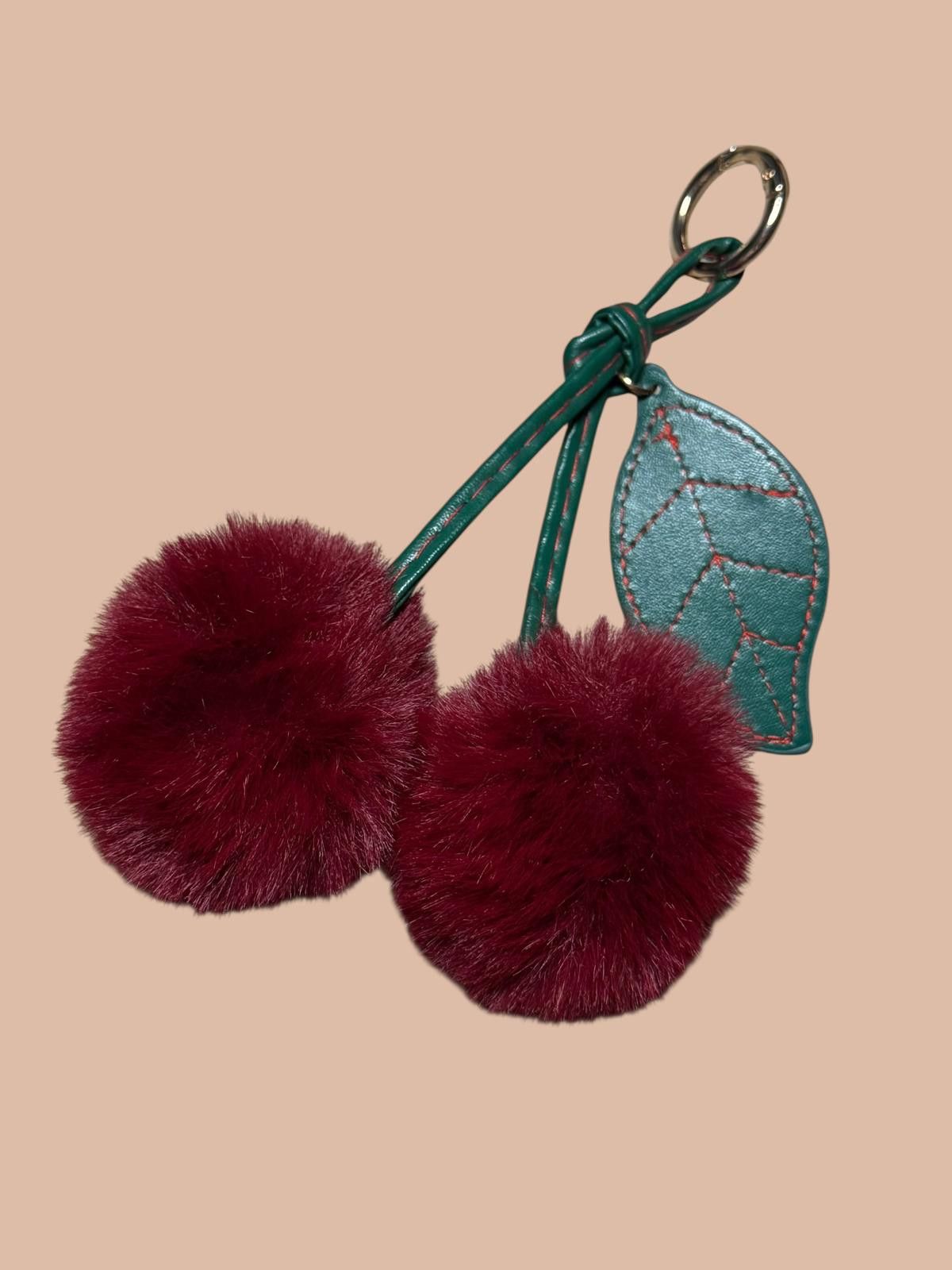 Genetic Manipulation Shinichiro Kuriya Faux Fur Cherry Pom Pom Keychain with Leaf Accent Size ONE SIZE - 2 Thumbnail