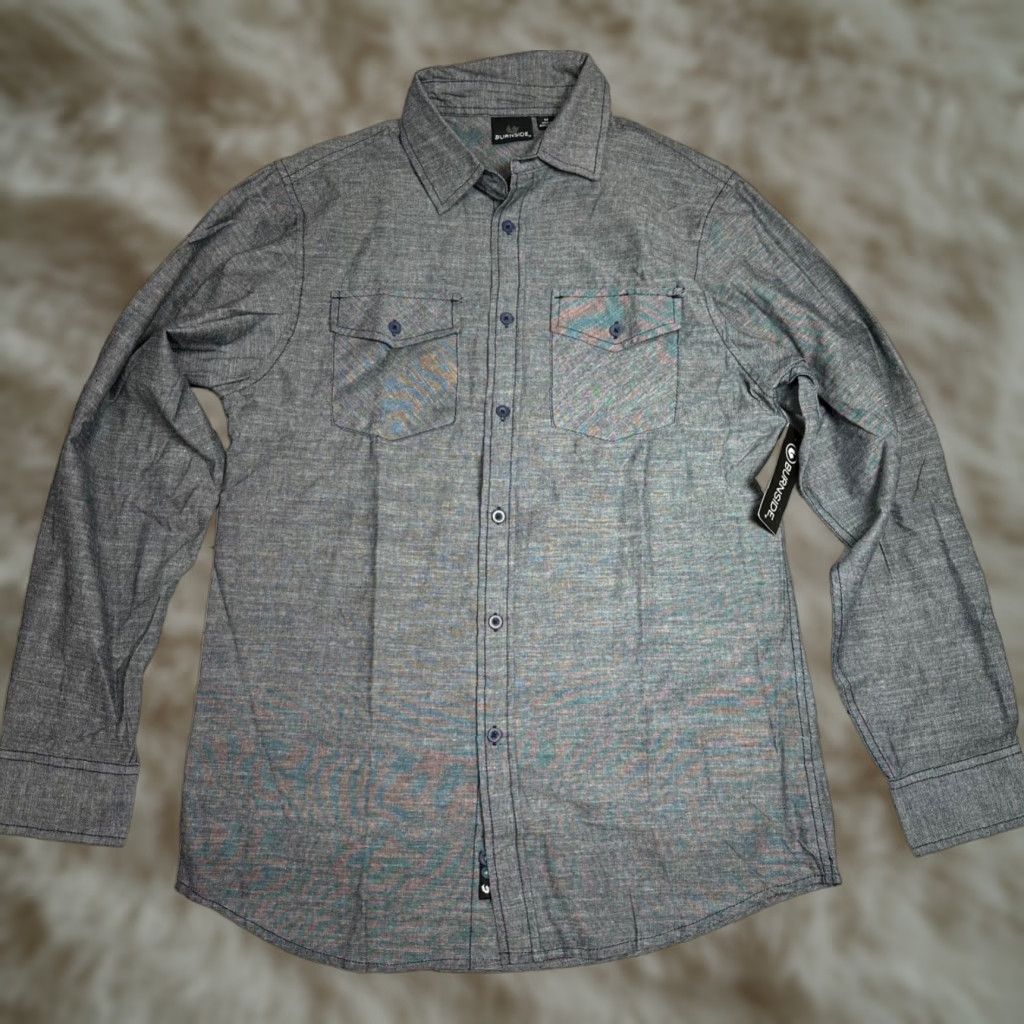 Burnside Burnside Mens Long Sleeve Button-Up Shirt Sz M Gray Cotton New Size US M / EU 48-50 / 2 - 1 Thumbnail