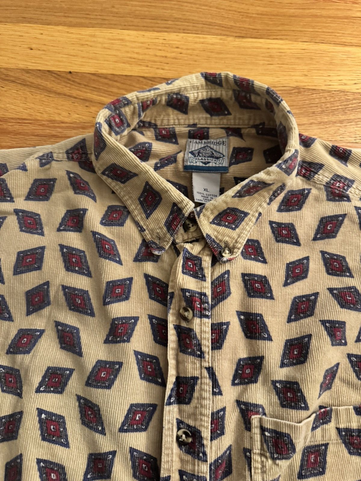 Vintage RARE Vintage Corduroy Button Up Diamond all over print Size US XL / EU 56 / 4 - 1 Thumbnail