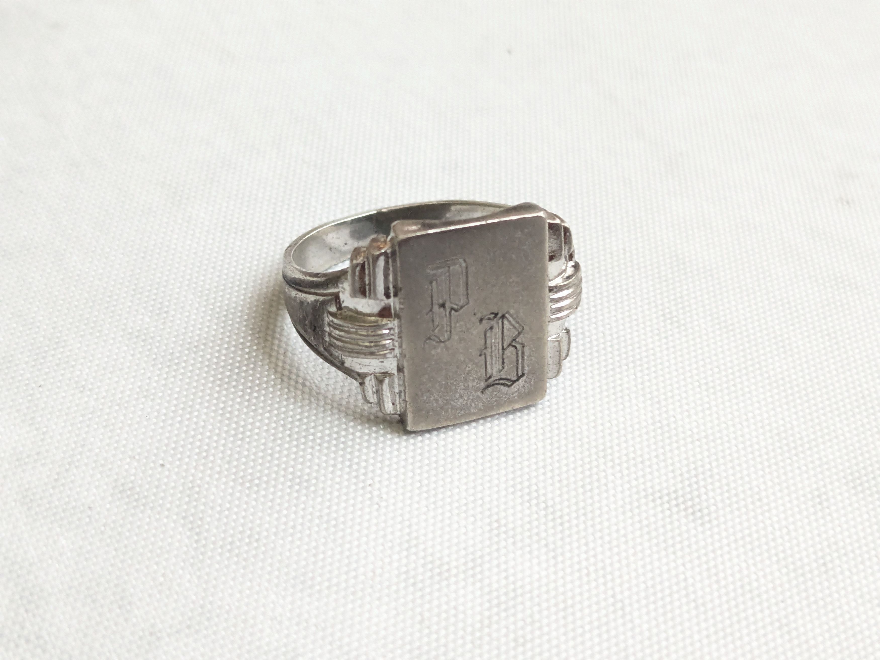 Jewelry Vintage Sterling Silver Signet Ring 11.25 Rectangle Monogram Size ONE SIZE - 1 Thumbnail