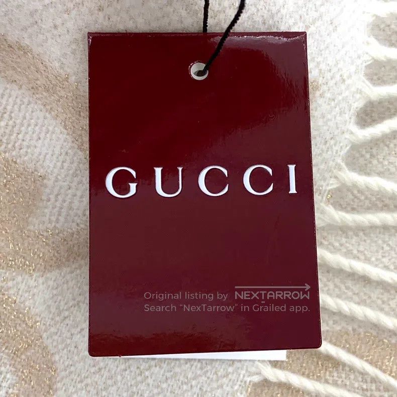 Gucci Gucci Oatmeal logo jacquard full print cashmere tassel sca Size ONE SIZE - 8 Thumbnail