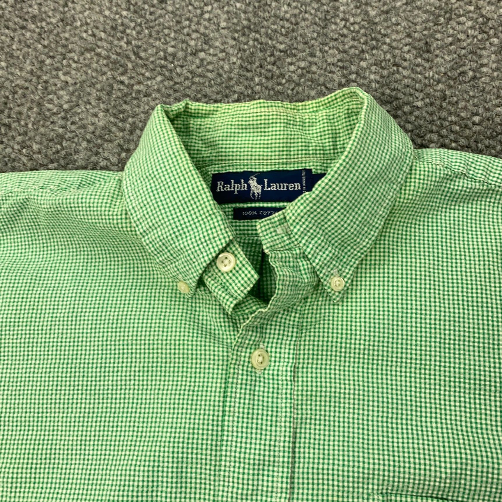 Ralph Lauren VINTAGE Ralph Lauren Shirt Mens Large Green Check Gingham Polo Pony Retro 90s, Button-Up, Short Sleeve, Cotton, Casual Wear, Preppy Mens L Size US L / EU 52-54 / 3 - 4 Thumbnail