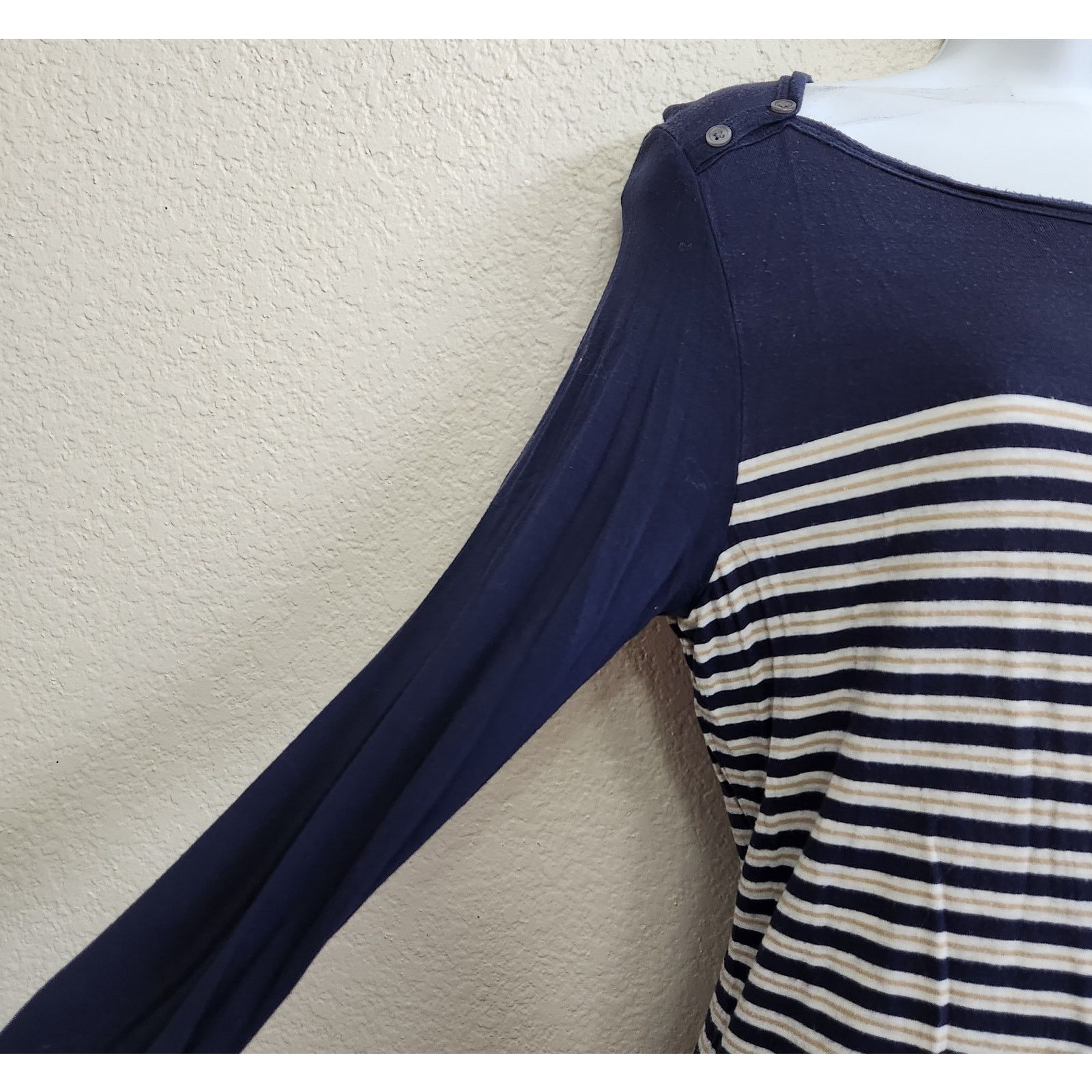 Other Max Studios Blue White Gold Striped Boat Neck Top Small Size S / US 4 / IT 40 - 3 Thumbnail