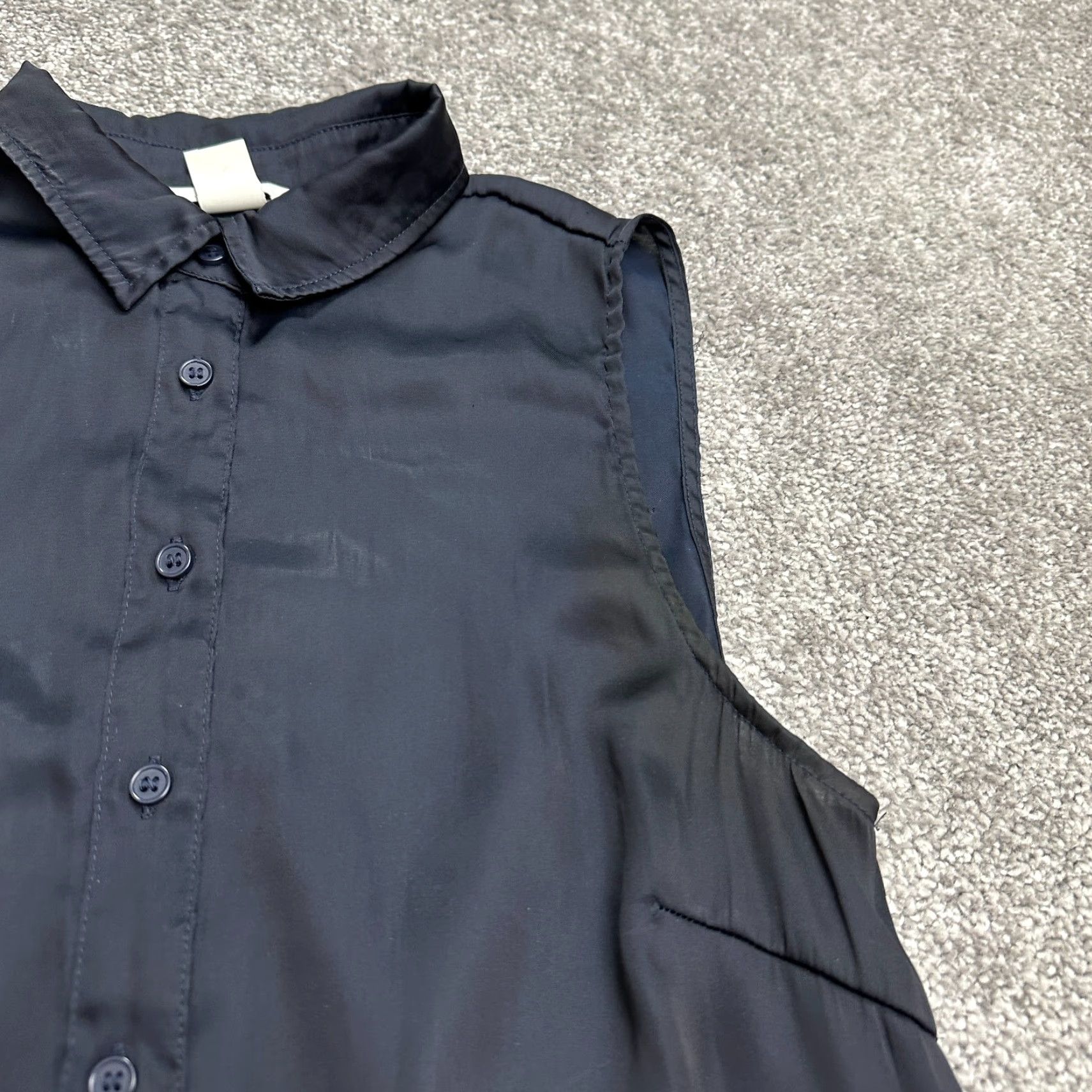 H&M H&M Shirt Womens 4 Dark Blue Satin Maxi Belted Collared Sleeveless Casual Dress Size S / US 4 / IT 40 - 6 Thumbnail