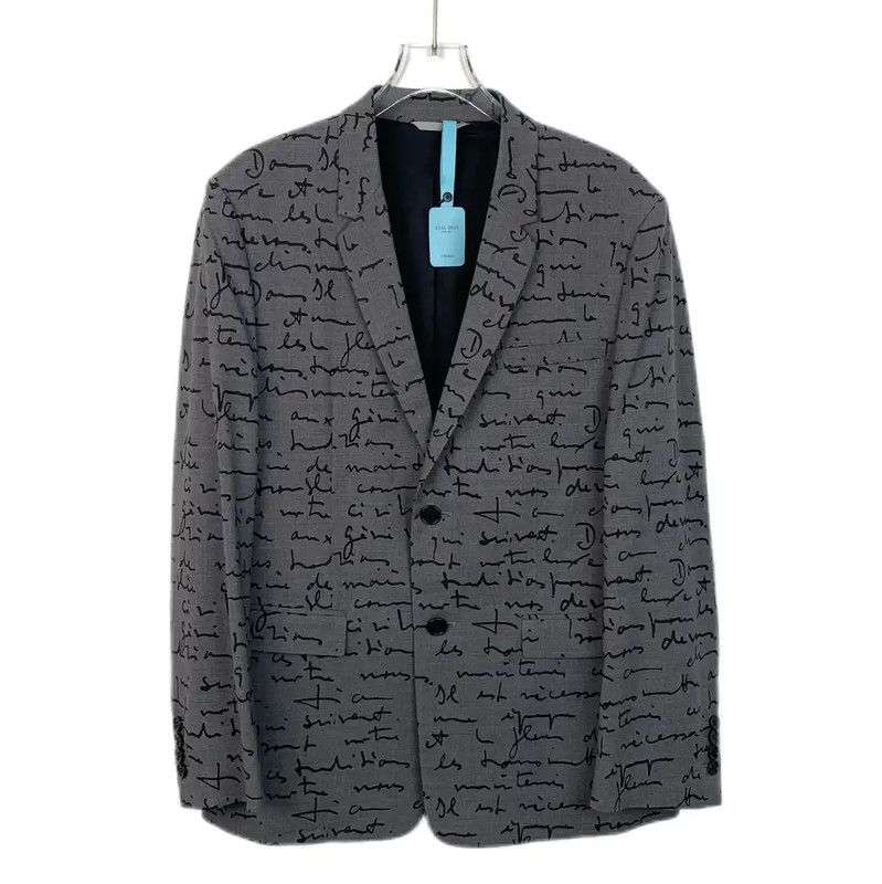 Dior Gray Wool Men's Jacket with Text Print 0089
