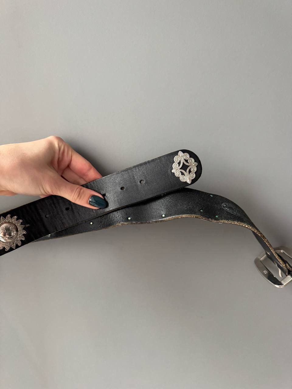 Etro ETRO Leather Belt Black Metal Patch Work 75/90 Size ONE SIZE - 5 Thumbnail