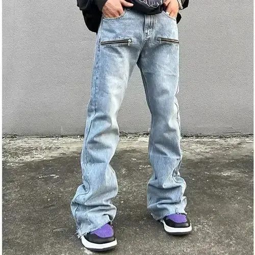 VIBE Y2K Fashion Zipper Retro Washed Baggy Flare Jeans Size US 36 / EU 52 - 1 Thumbnail