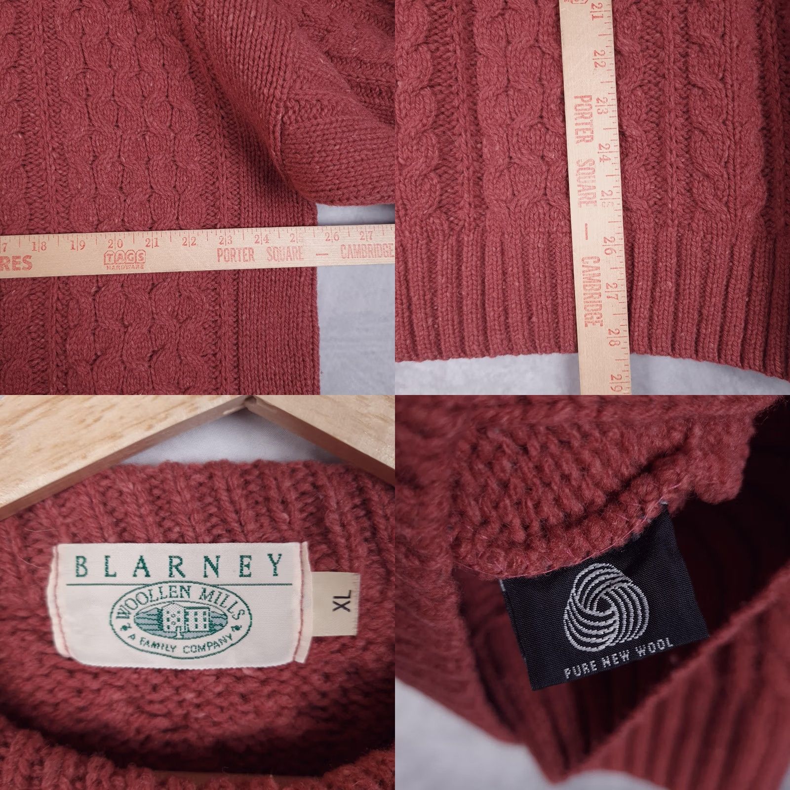 Pinko Blarney Woollen Mills Sweater Mens XL Pink Wool Fisherman Cable Knit Aran Crew Size US XL / EU 56 / 4 - 10 Thumbnail