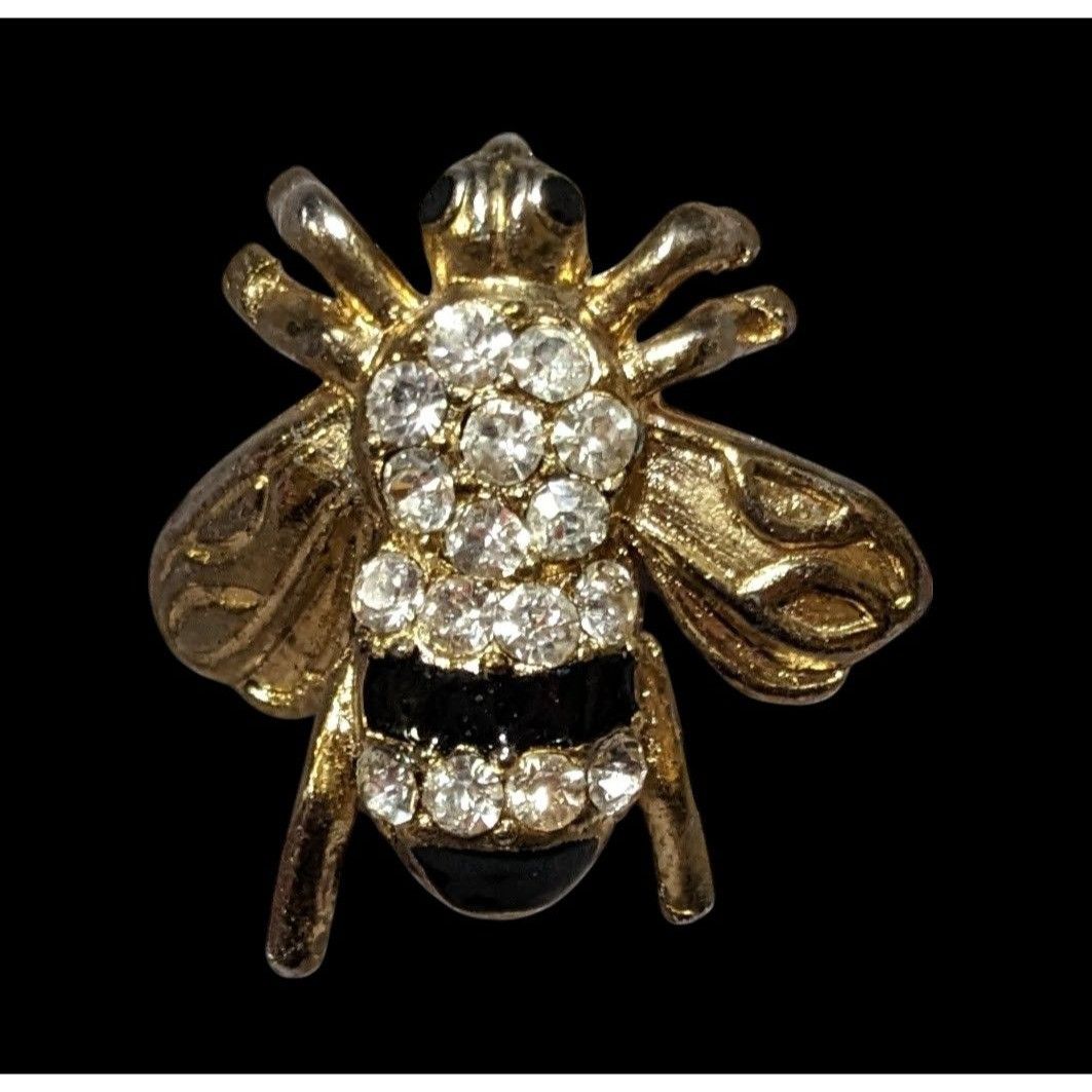 Other Vintage Gold Tone Rhinestone Bee Lapel Pin Size ONE SIZE - 1 Thumbnail