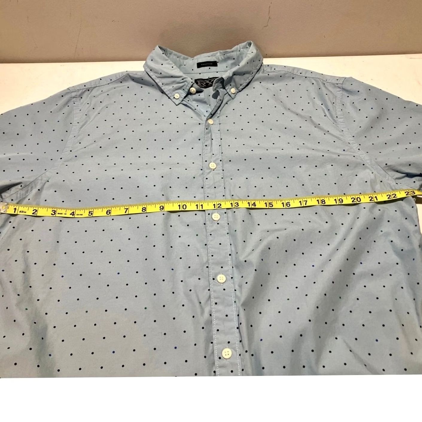 Frye VINTAGE Rye Polka Dot Shirt Short Sleeve Button-Down XL BLUE Dot Men Size US XL / EU 56 / 4 - 5 Thumbnail