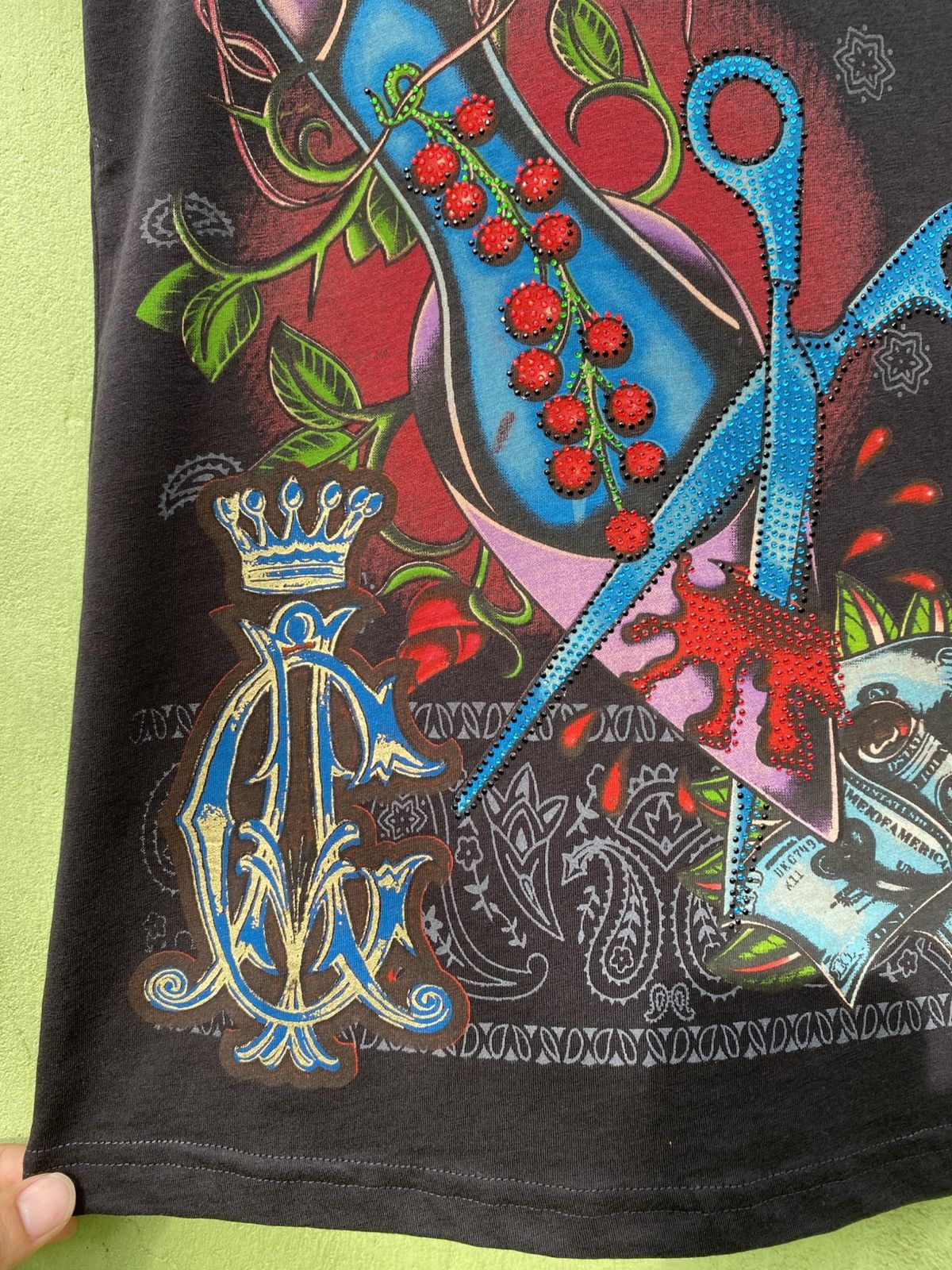 Christian Audigier Christian Audigier Tattoo Rose Scissor Design Front & Back Size L / US 10 / IT 46 - 6 Thumbnail