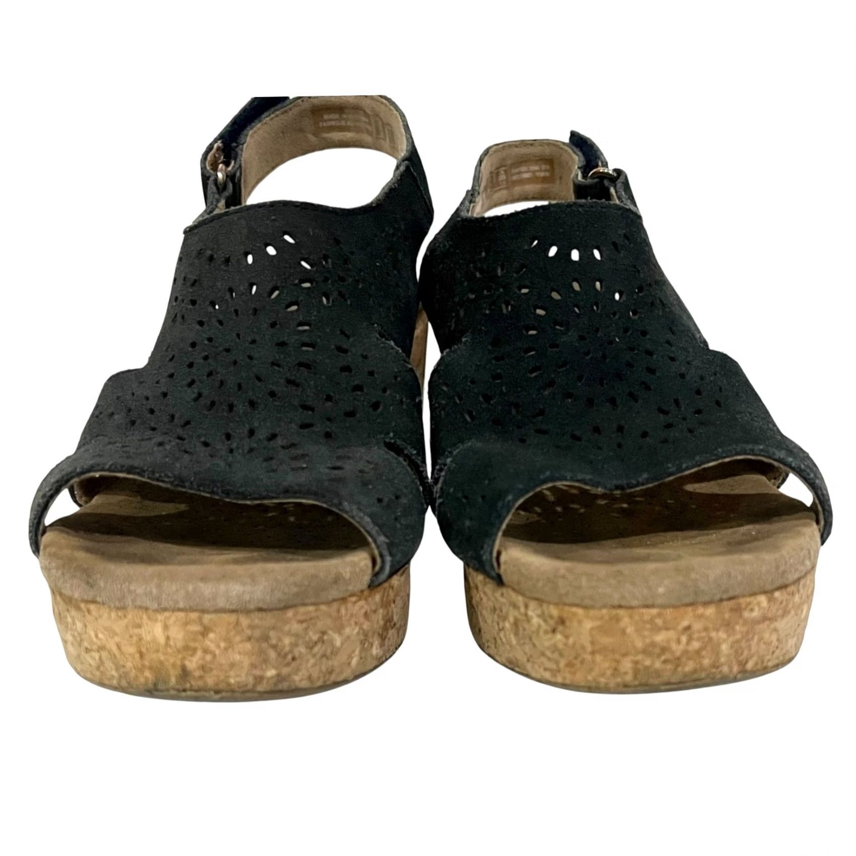 Clarks VINTAGE CLARKS Giselle Bay Sandals Women’s Slingsback Cork Wedge Black US 7.5 M Size US 8 / IT 38 - 7 Thumbnail