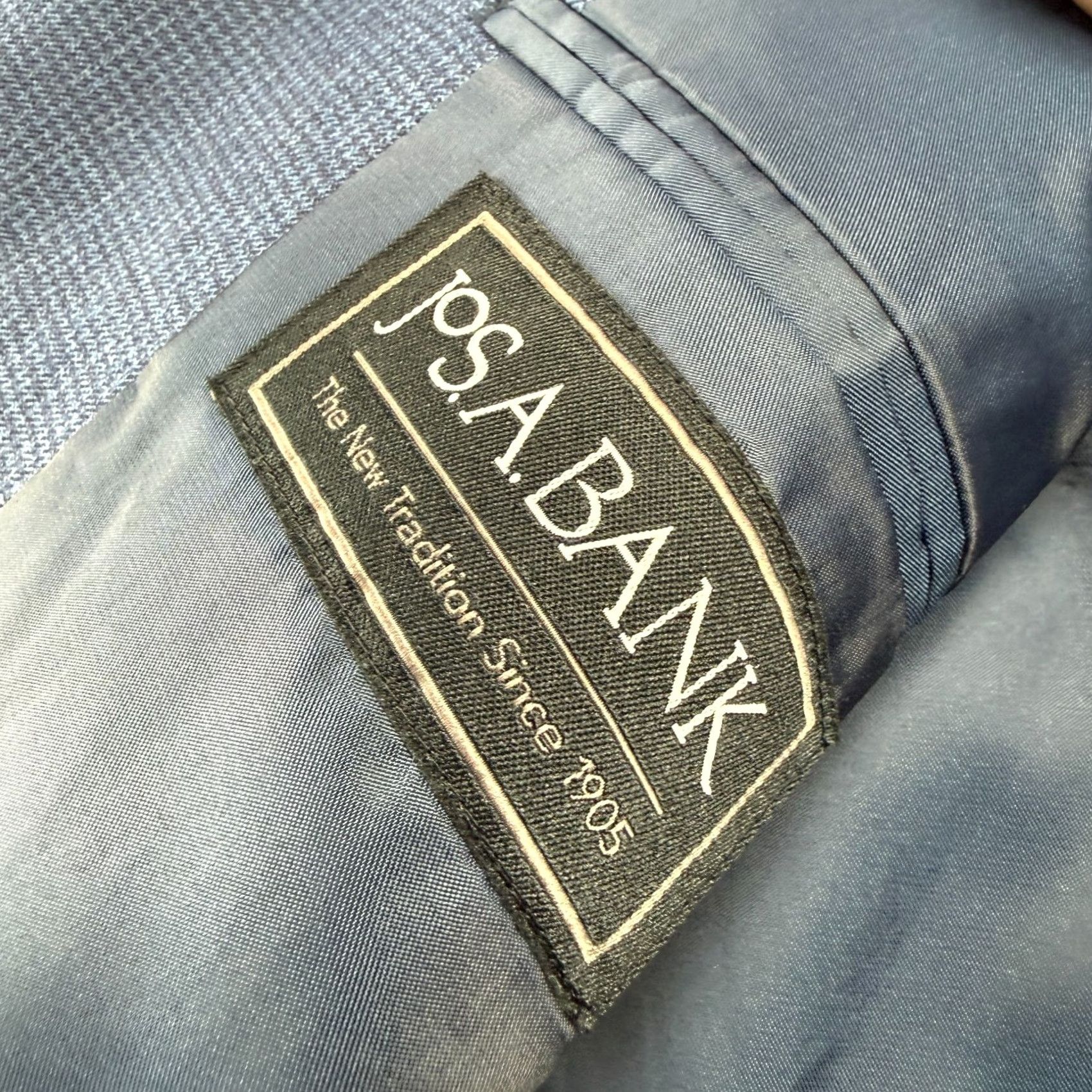 Jos. A. Bank Jos A Bank Blazer Jacket Mens 44L Blue Houndstooth Executive Sport Coat Wool Blazer Size 44R - 6 Thumbnail