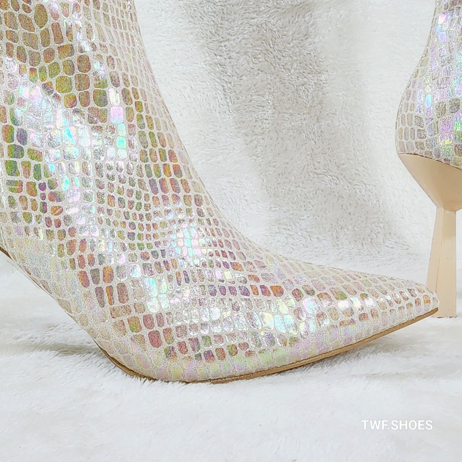 Other Sharp Champagne Cream Hologram Snake Print High Heel Knee Bo Size US 11 / IT 41 - 5 Thumbnail