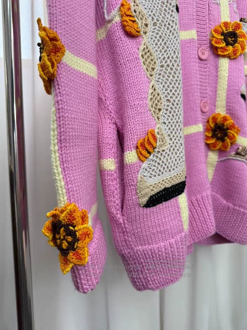 Loewe Pink 3D flower sweater cardigan