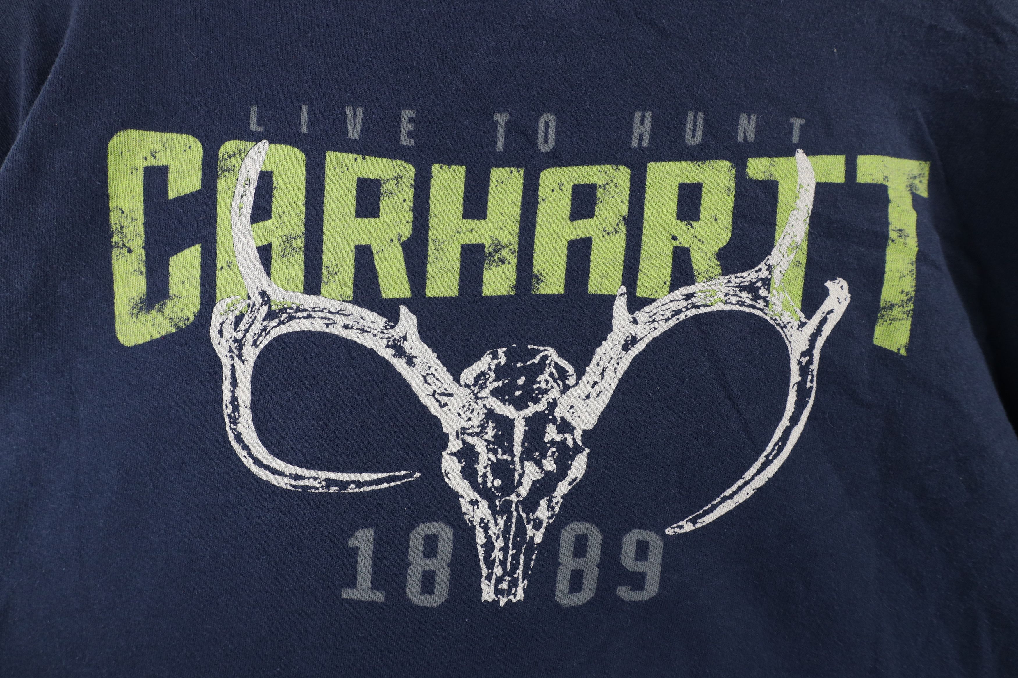 Carhartt × Vintage Vintage Carhartt Spell Out Hunting Skull Pocket T-Shirt Blue Size US XL / EU 56 / 4 - 12 Thumbnail