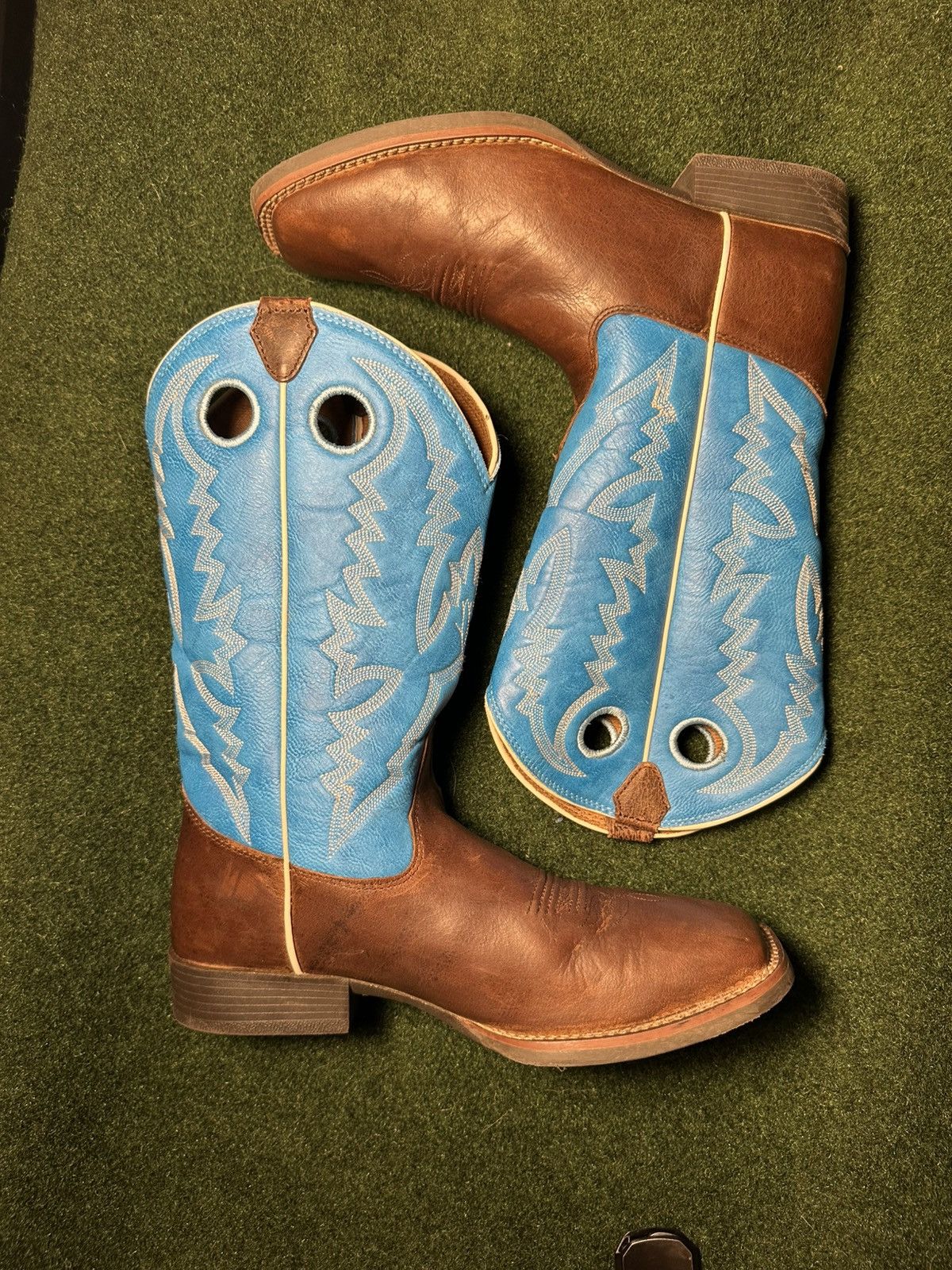 Justin Boots Justin’s Sz 5.5 D Square Cowboy Boot Jasper Blue Brown Boy Size US 5.5 / EU 38 - 1 Thumbnail