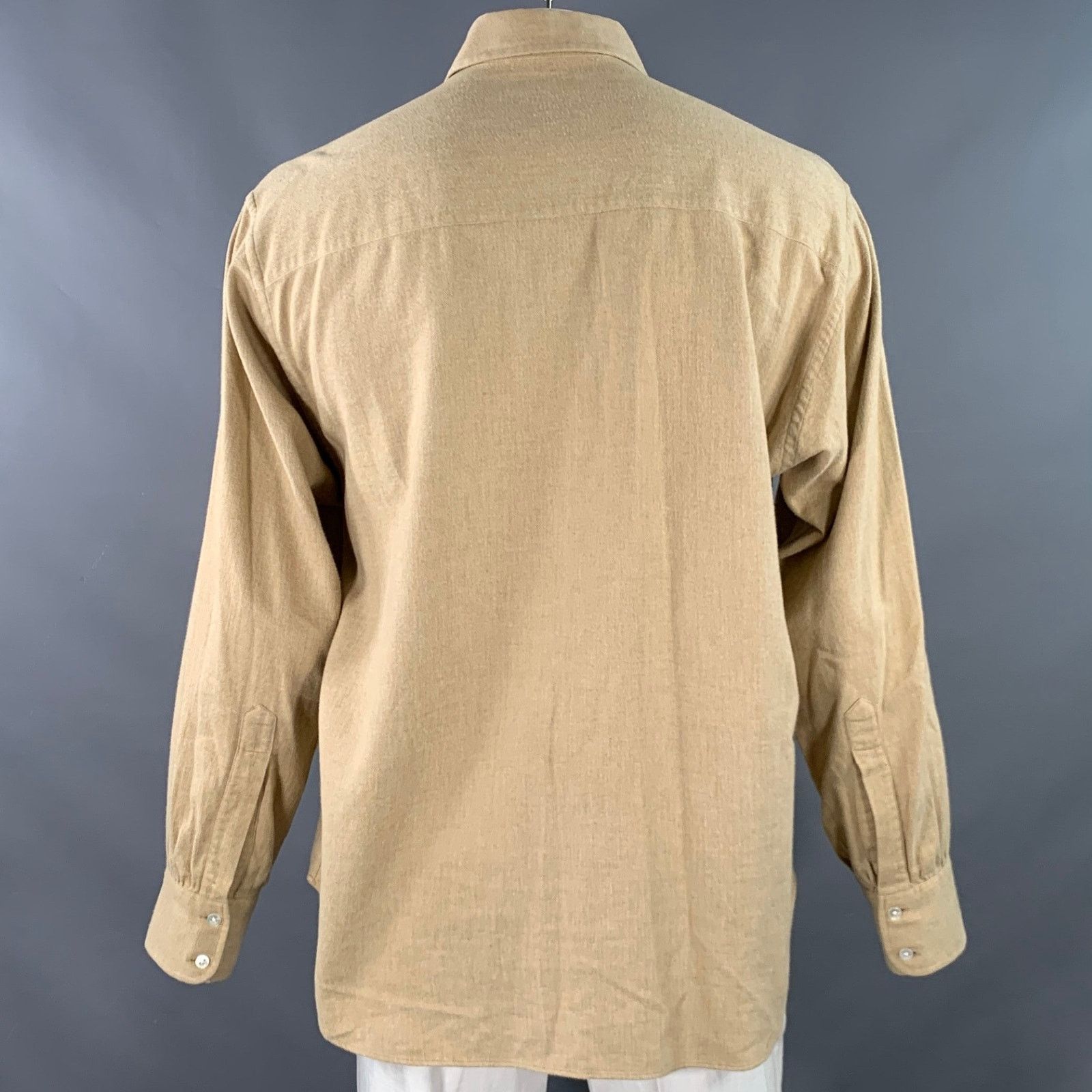 Turnbull & Asser Size XL Beige Herringbone Cotton 2 Pockets Long Sleeve Shirt Size US XL / EU 56 / 4 - 4 Thumbnail