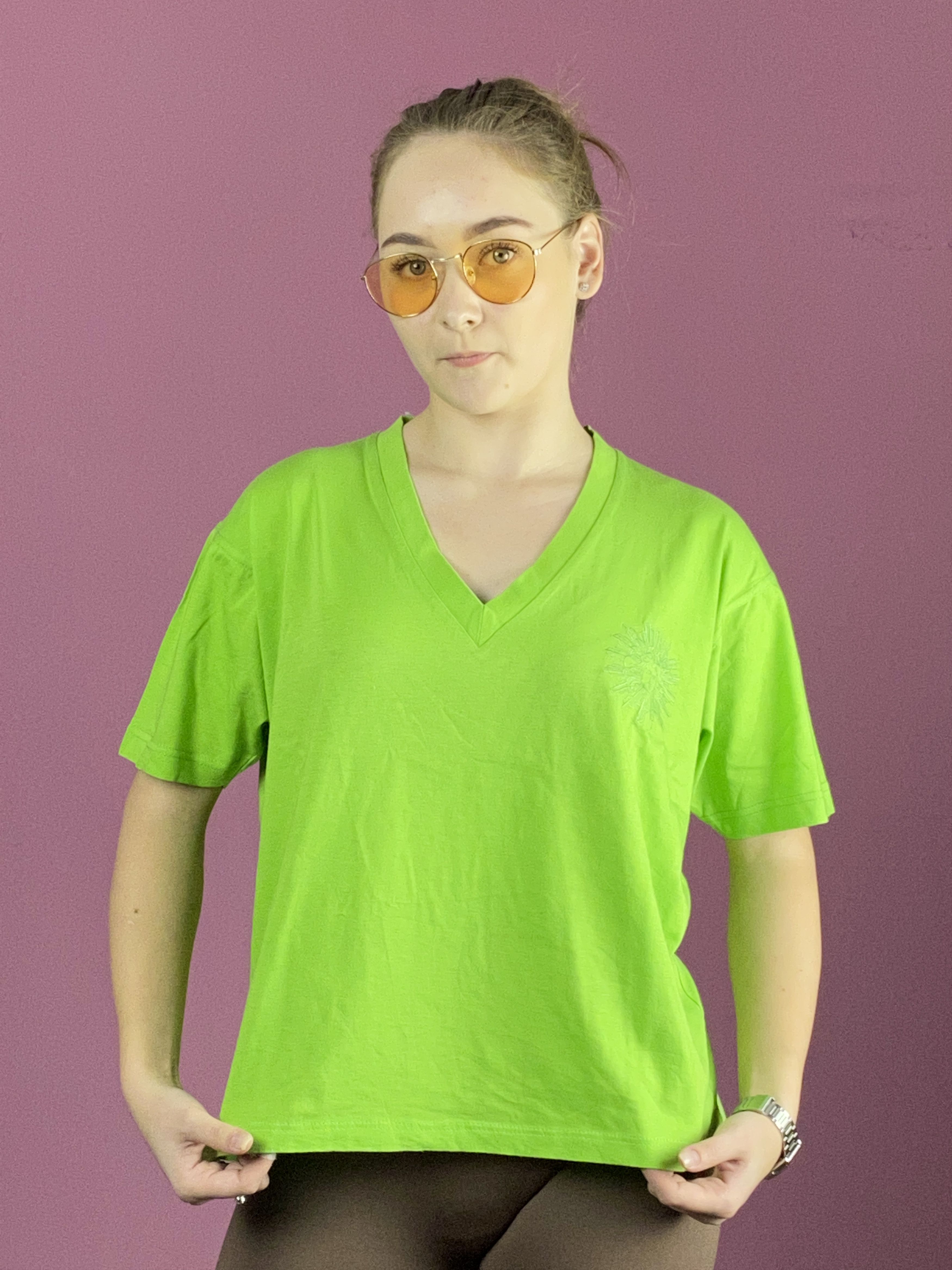 Versace × Vintage 90s Versace Sport Vintage Women's V Neck T-Shirt - L Size S / US 4 / IT 40 - 1 Thumbnail