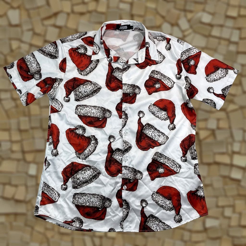 Vintage Jogal Santa Hat Print Button Shirt Christmas Novelty Ugly Holiday Mens Large Size US L / EU 52-54 / 3 - 1 Thumbnail