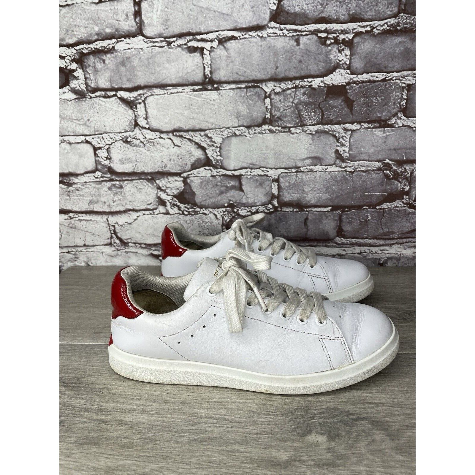 Tory Burch TORY BURCH Howell Court White Leather Red Sneakers Shoes Wom Size US 6.5 / IT 36.5 - 12 Thumbnail