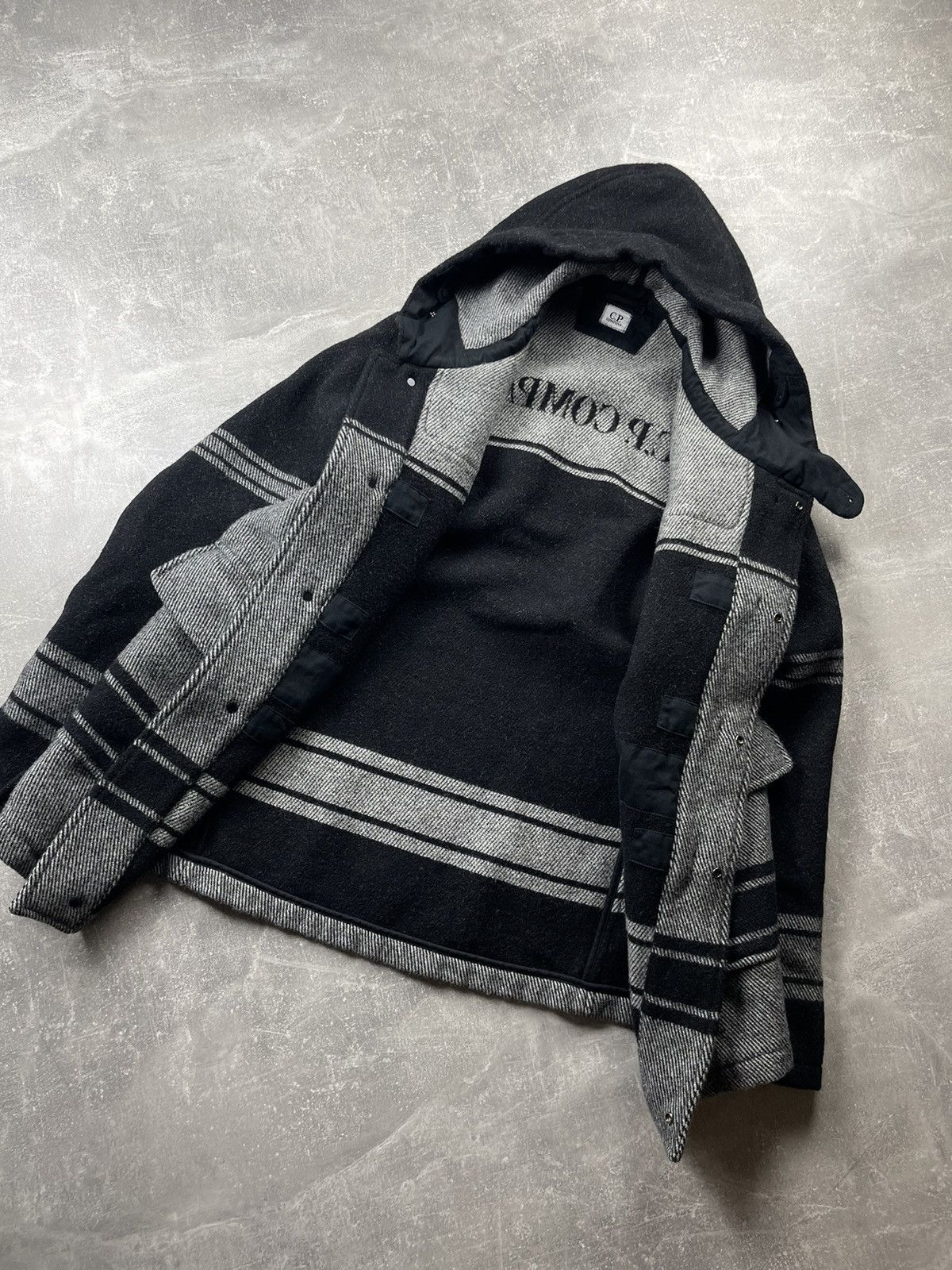 C.P. Company C.P. Company Wool C.P. Duffel Hooded Coat Black Grey Stripe Size US L / EU 52-54 / 3 - 17 Thumbnail