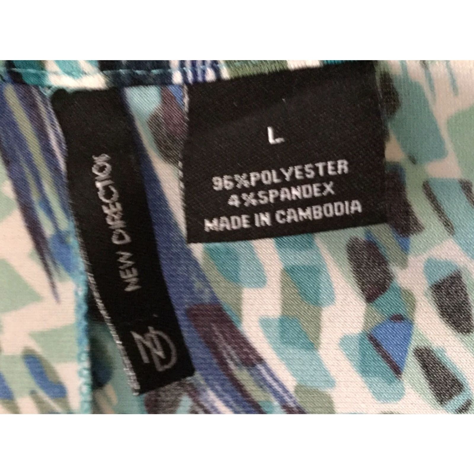 Vintage New Directions Woman's Geometrical Print Dress Belt Look Black Teal Blue Large Satin? Size L / US 10 / IT 46 - 4 Thumbnail