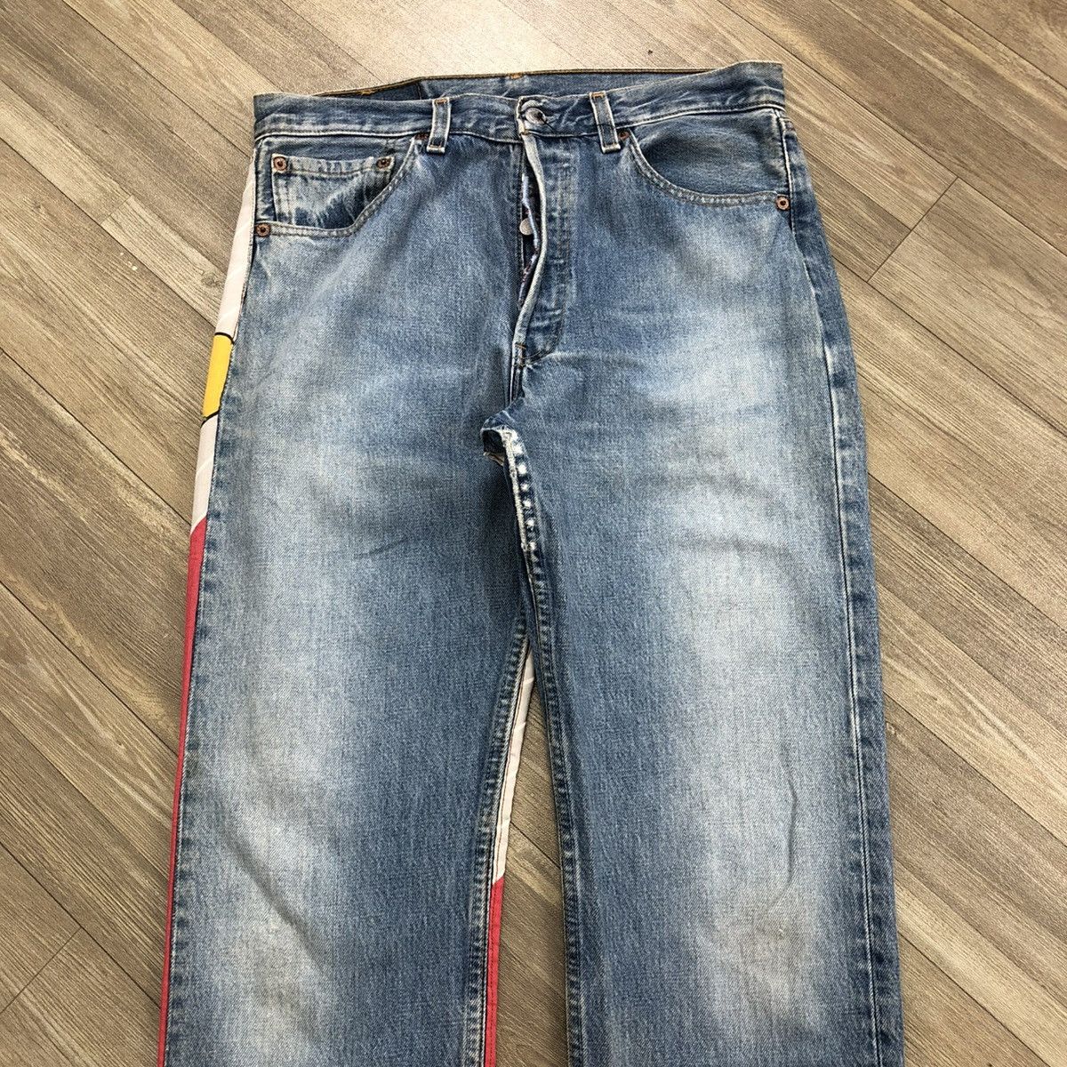 Levi's Vintage Clothing 🇺🇸90’s Levis 501 Distressed Cartoon Mickey Mouse Rework Jeans Size US 32 / EU 48 - 18 Thumbnail