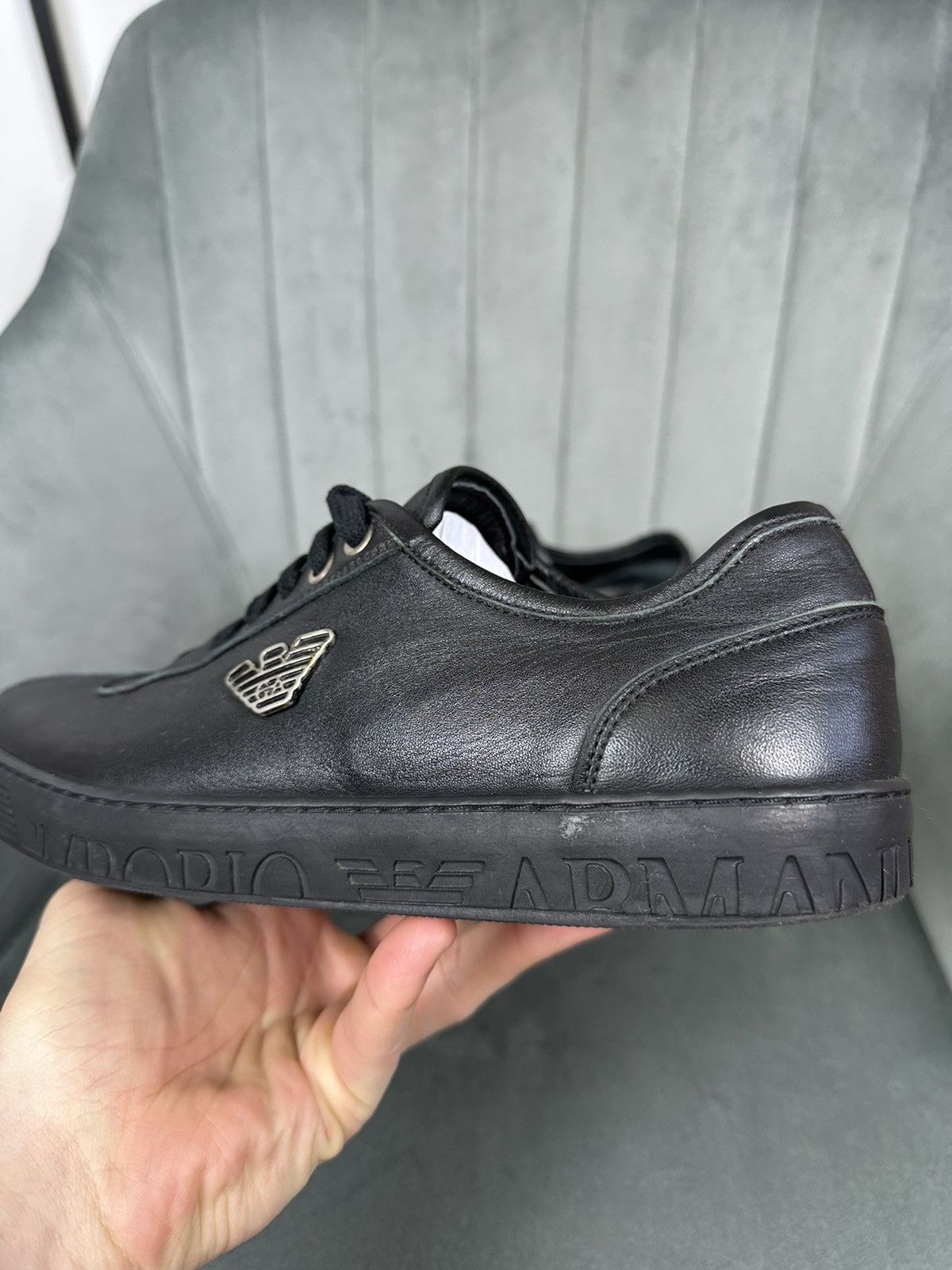Armani × Emporio Armani Emporio Armani Leather Low Top Sneakers Shoes Men’s Black 41 Size US 8 / EU 41 - 5 Thumbnail