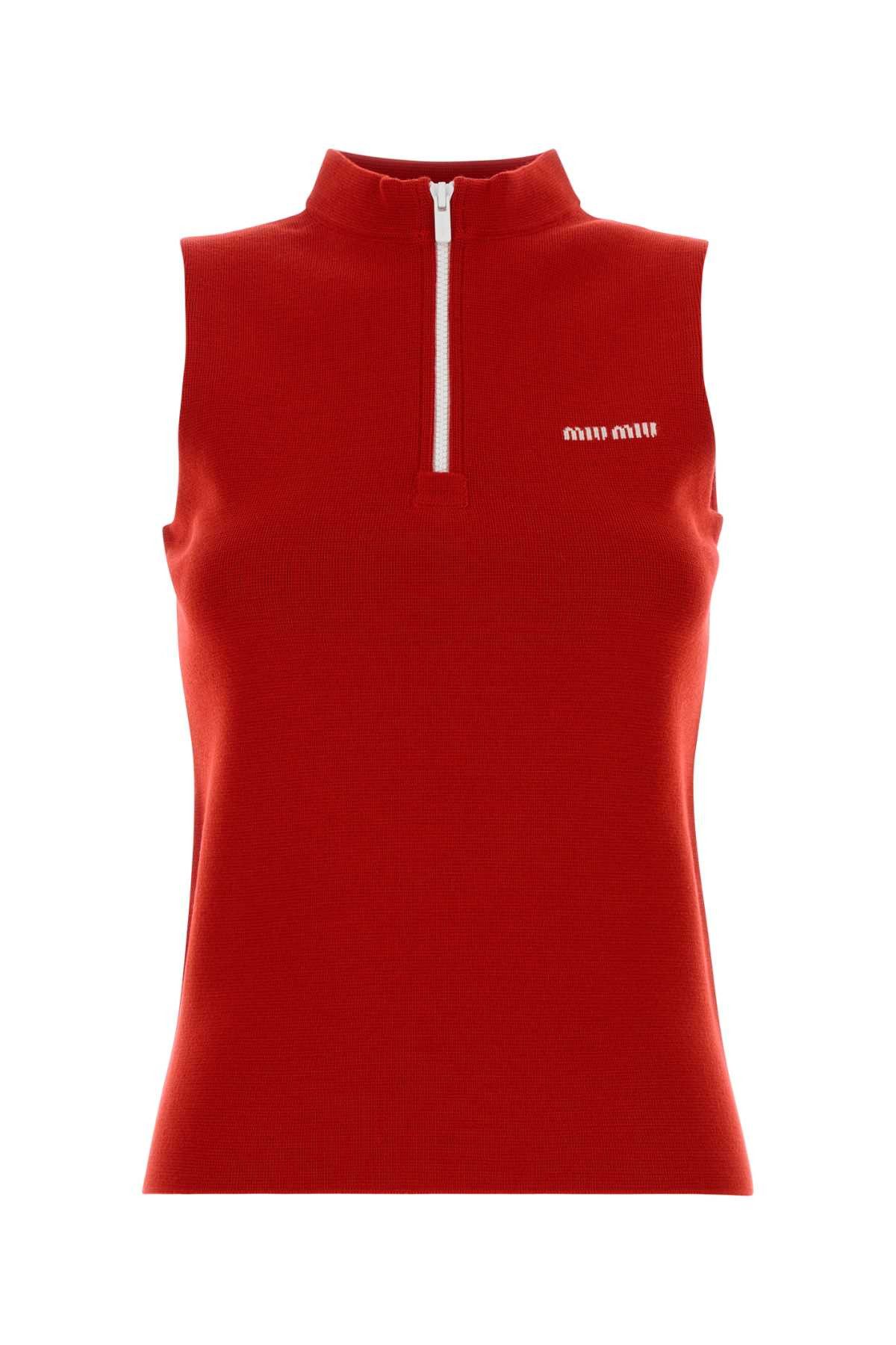Miu Miu Red Wool Tank Top Size XS / US 0-2 / IT 36-38 - 1 Thumbnail