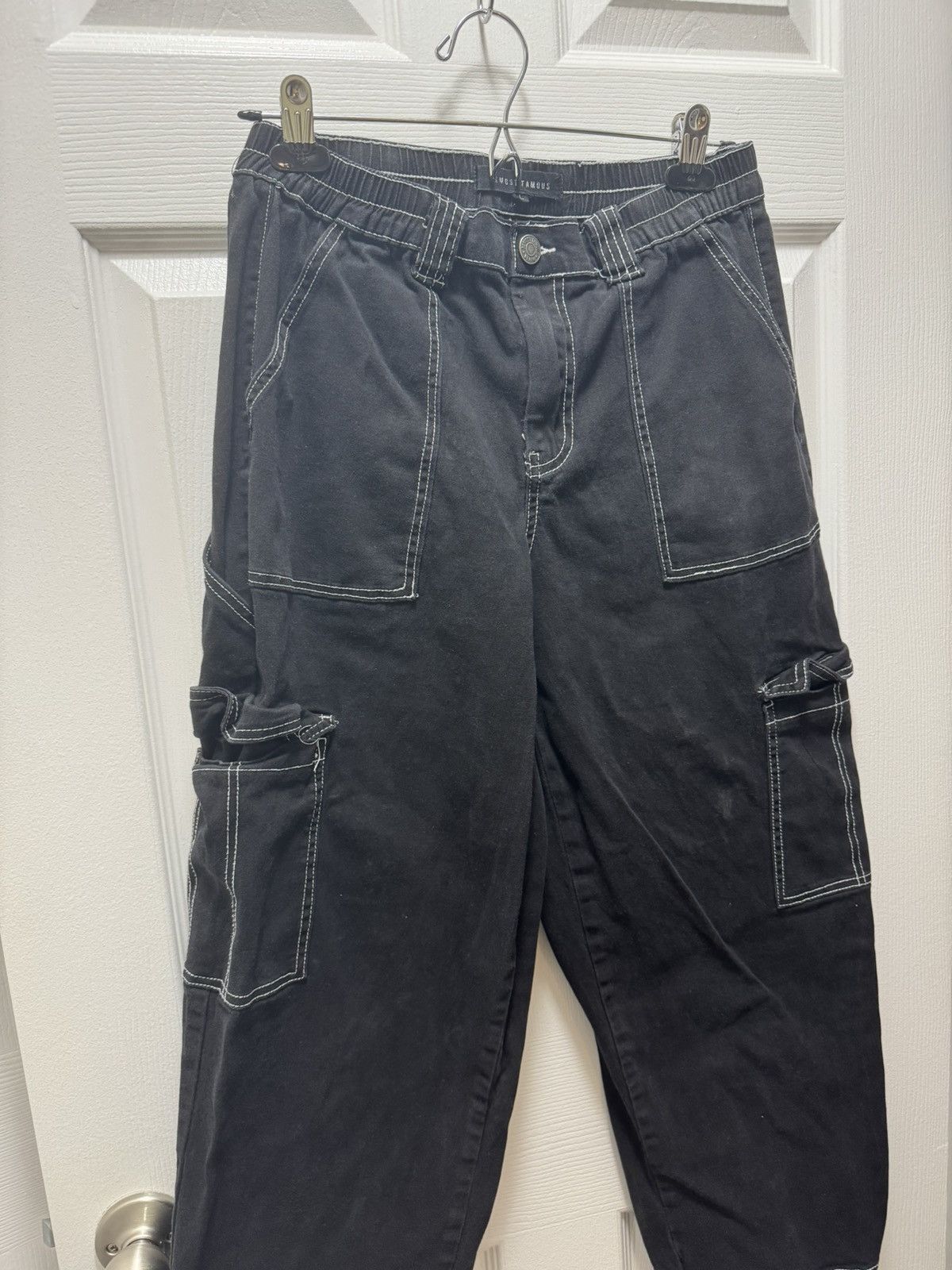 Almost Famous × Designer Almost Famous Black Raver Pocket Cargo Carpenter Pants Size US 30 / EU 46 - 2 Thumbnail