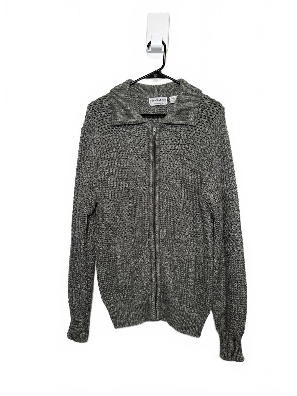 Other Vintage 80s Thick Grey Wool Blend Zip-Up Cardigan Sweater Size US M / EU 48-50 / 2 - 4 Thumbnail