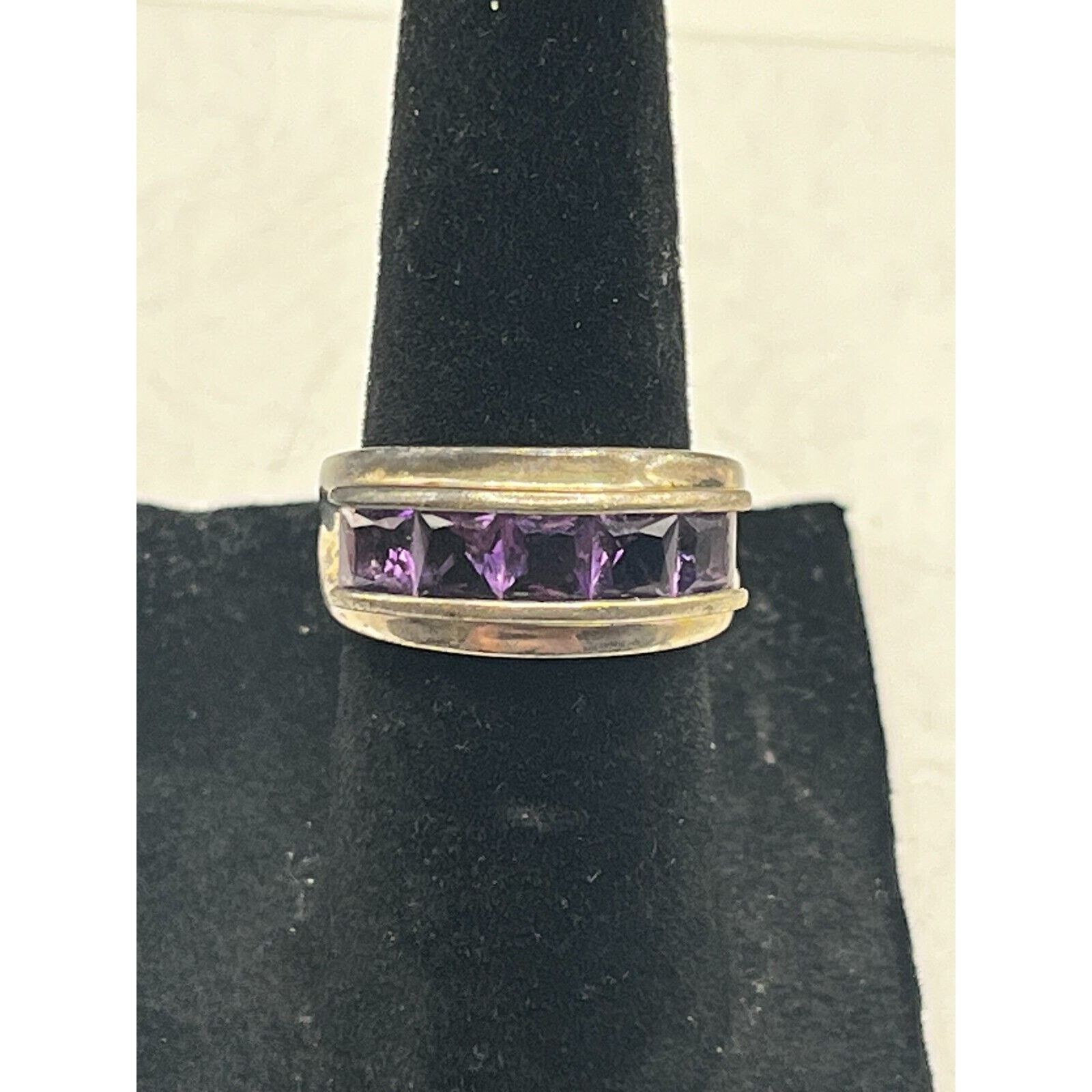 Sterling Silver Amethyst Ring Sterling Silver Estate Size 5 Channel Set Band Size ONE SIZE - 4 Thumbnail