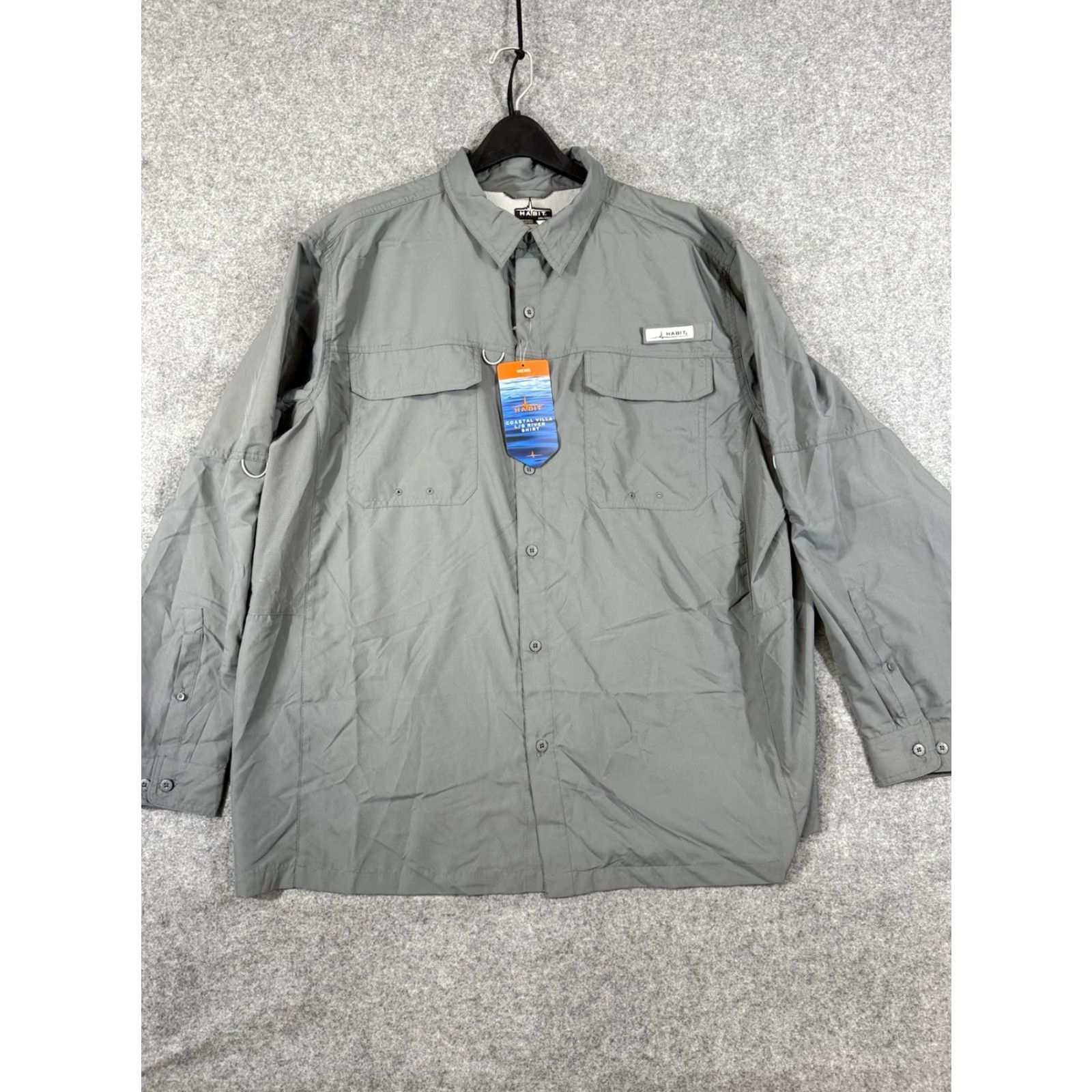 Habitat Habit Shirt Men 2XL Gray Long Sleeve Button-Up NWT Pockets Breathable Fish Theme Mens Size US XXL / EU 58 / 5 - 2 Thumbnail