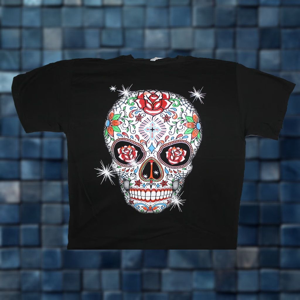 Sugar SUGAR SKULL DAY OF THE DEAD CROSS ROSE FLOWER T-SHIRT Men L Black ALSTYLE APPAREL Graphic Tee Short Sleeve 100% Cotton Size US L / EU 52-54 / 3 - 1 Thumbnail