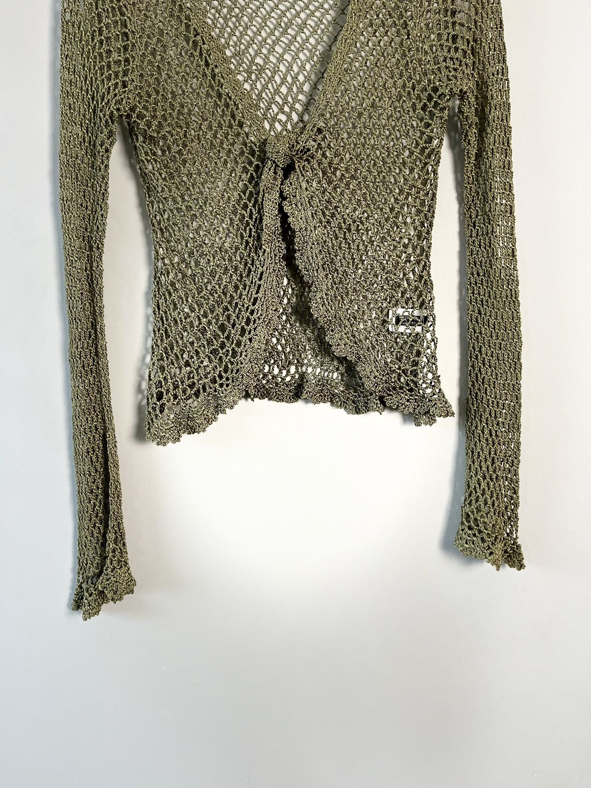Handmade Y2K Olive Knit Mesh Top With Flared Sleeves Size M / US 6-8 / IT 42-44 - 4 Thumbnail