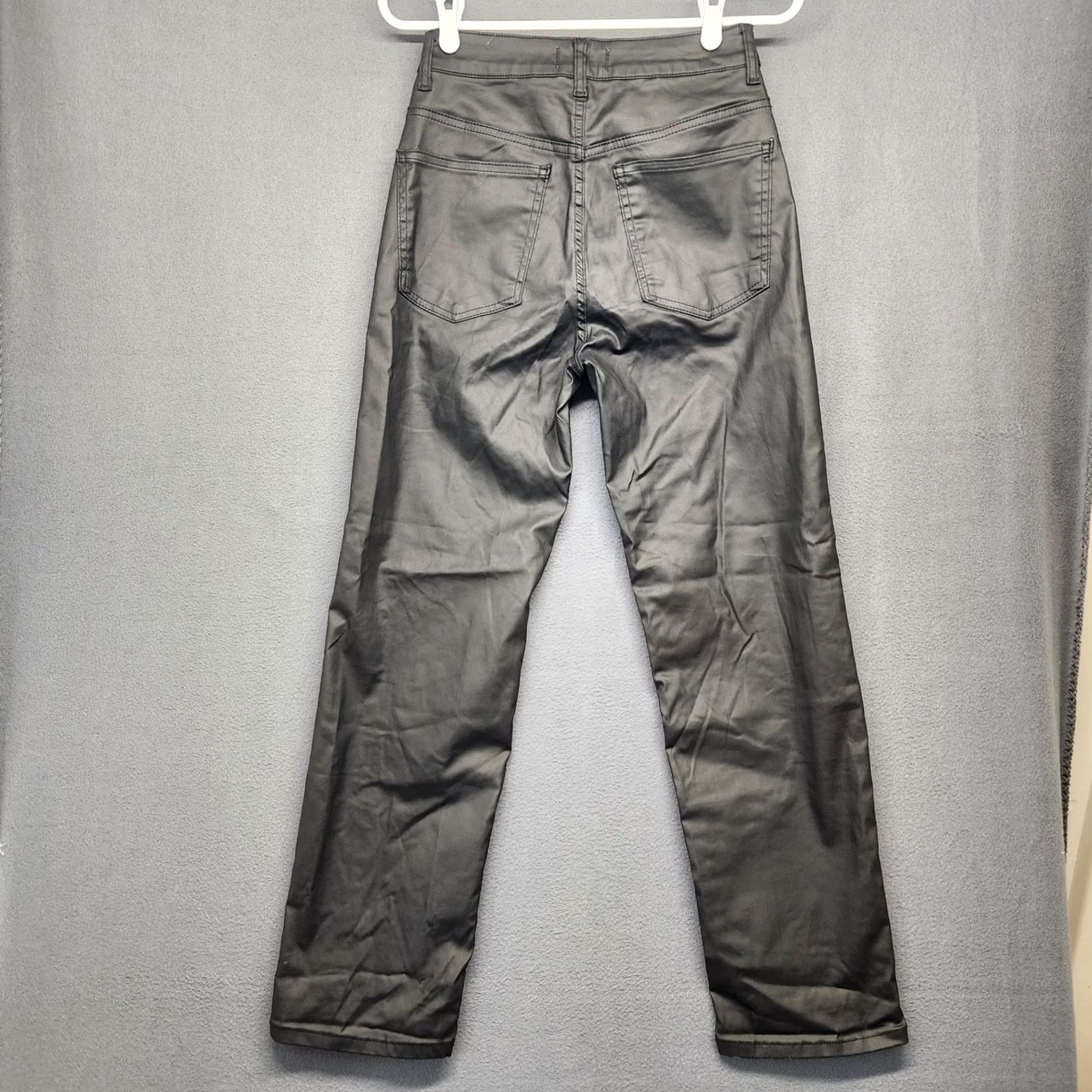 Vintage We The Free People Pacifica Pants Black Coated High Rise Straight Leg Womens 27 Size 27" / US 4 / IT 40 - 2 Thumbnail